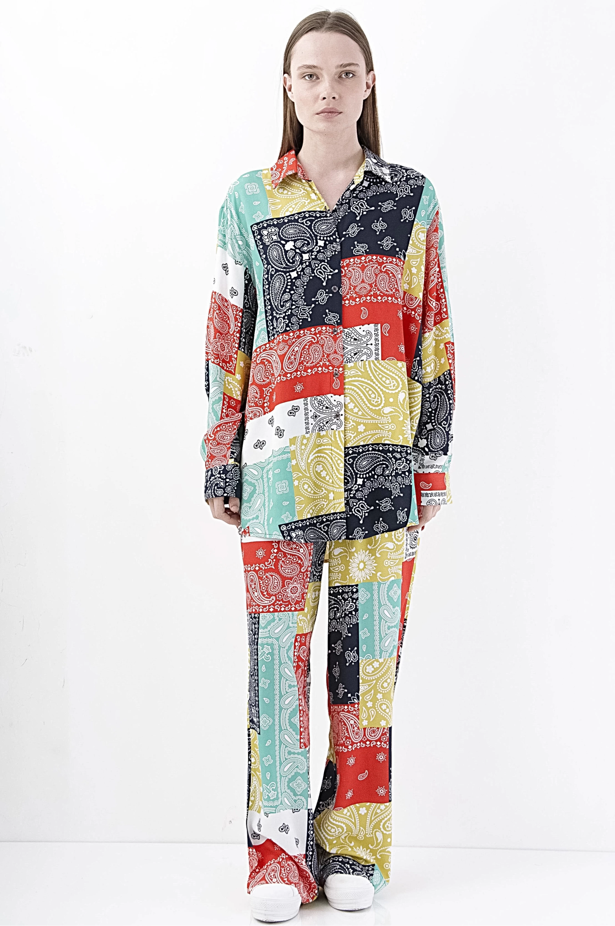 Renkli Desenli Patchwork Kadın Takım