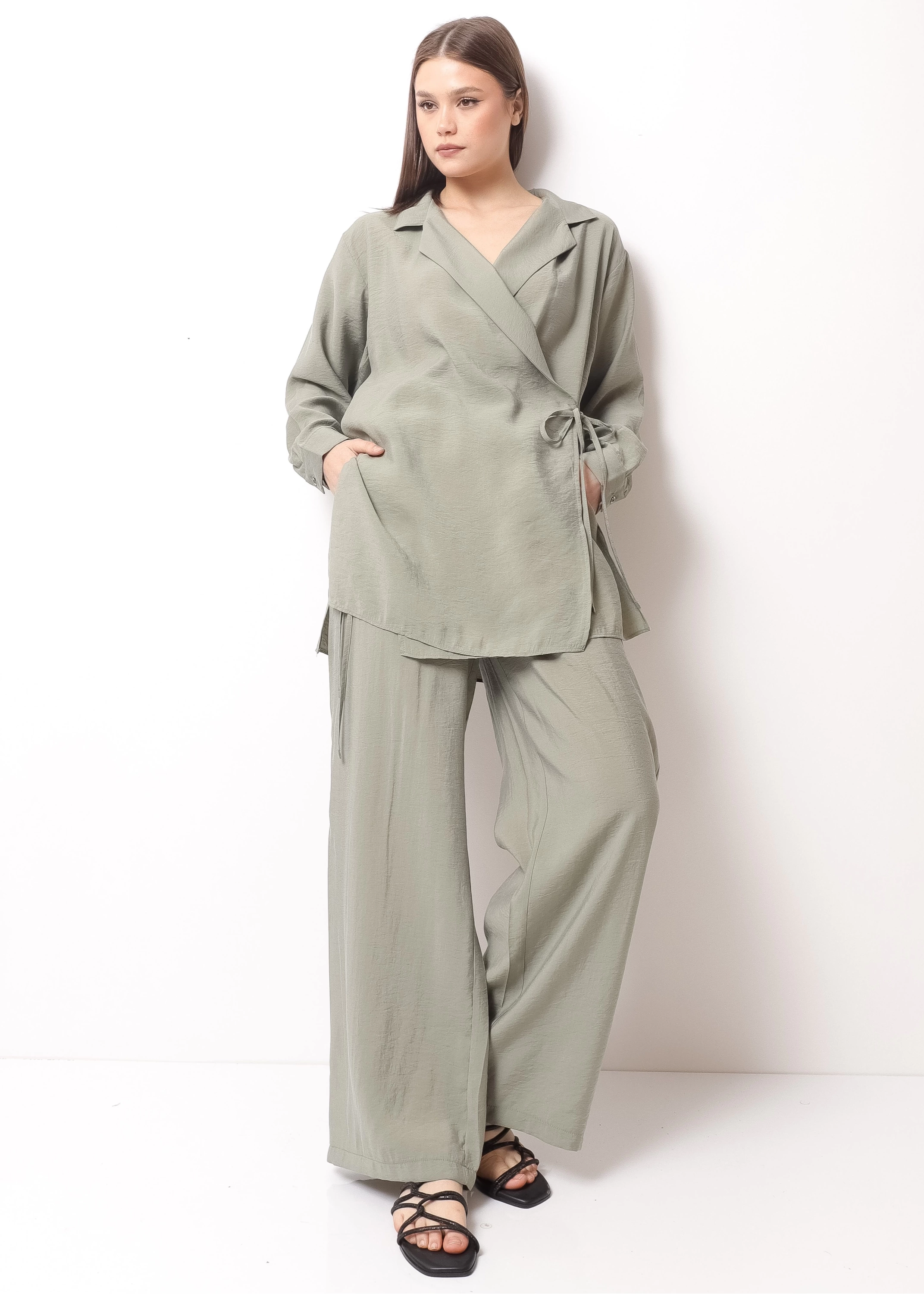 Gri Kadın Kimono Takım