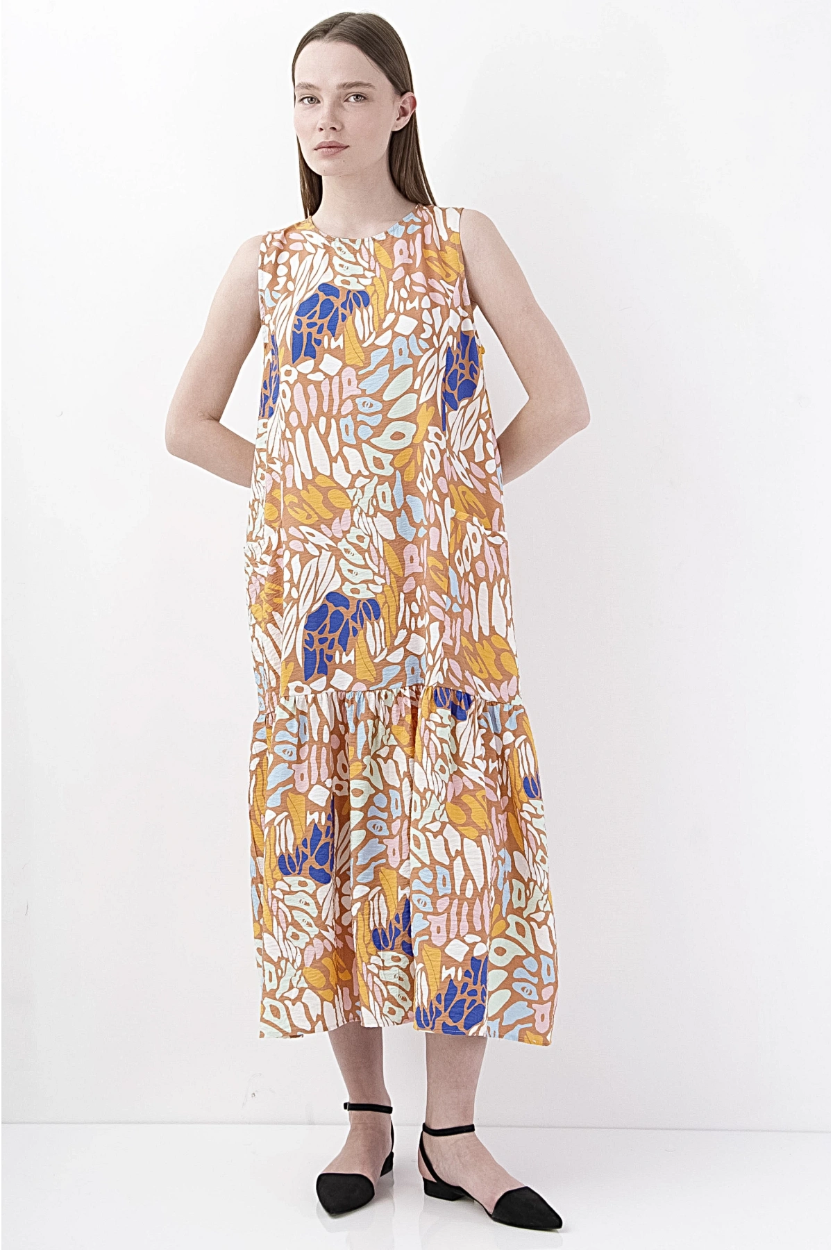 Bahar Esintisi Çiçekli Midi Elbise Kadın Şık Tasarım