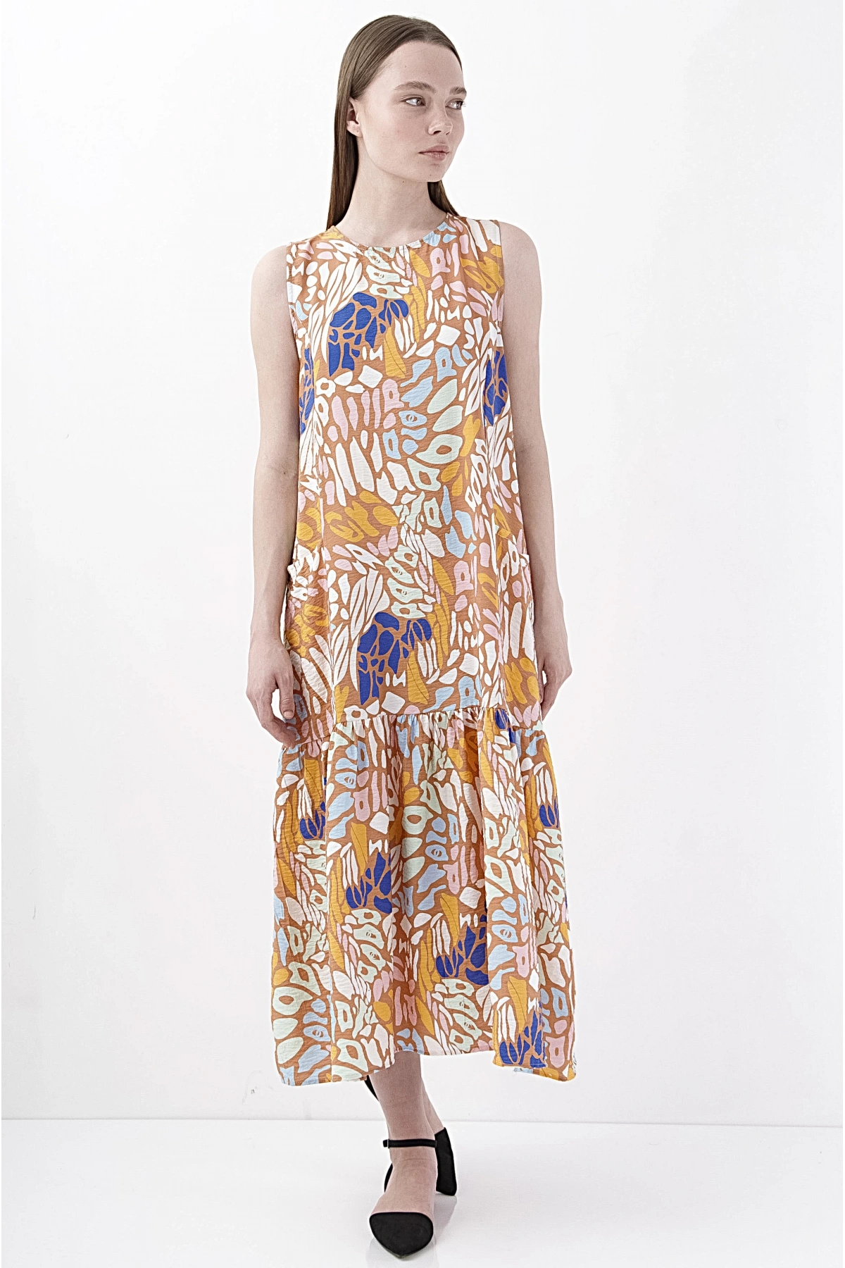 Bahar Esintisi Çiçekli Midi Elbise Kadın Şık Tasarım