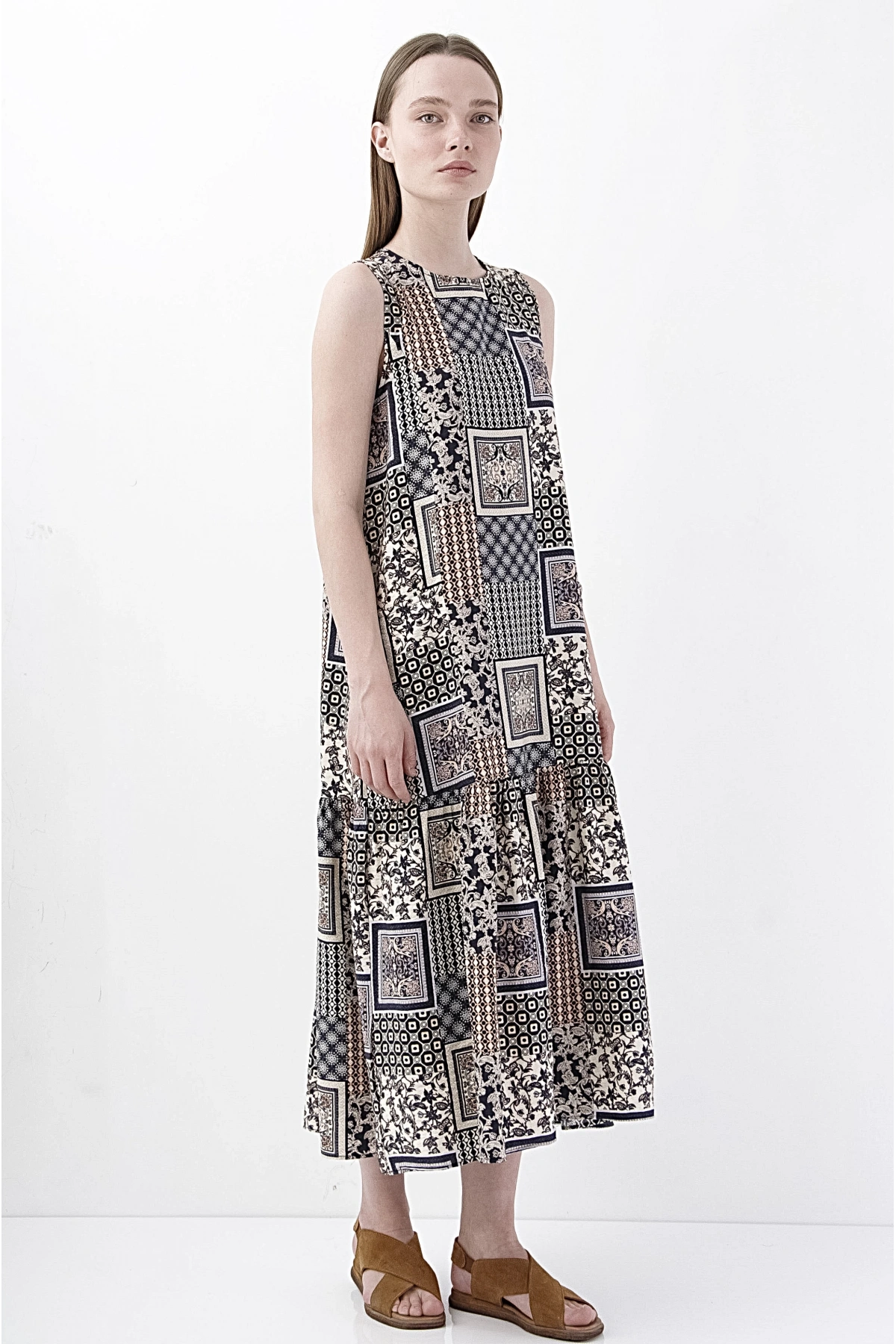 Bayan Boho Desenli Yaz Kombin Şık Midi Elbise