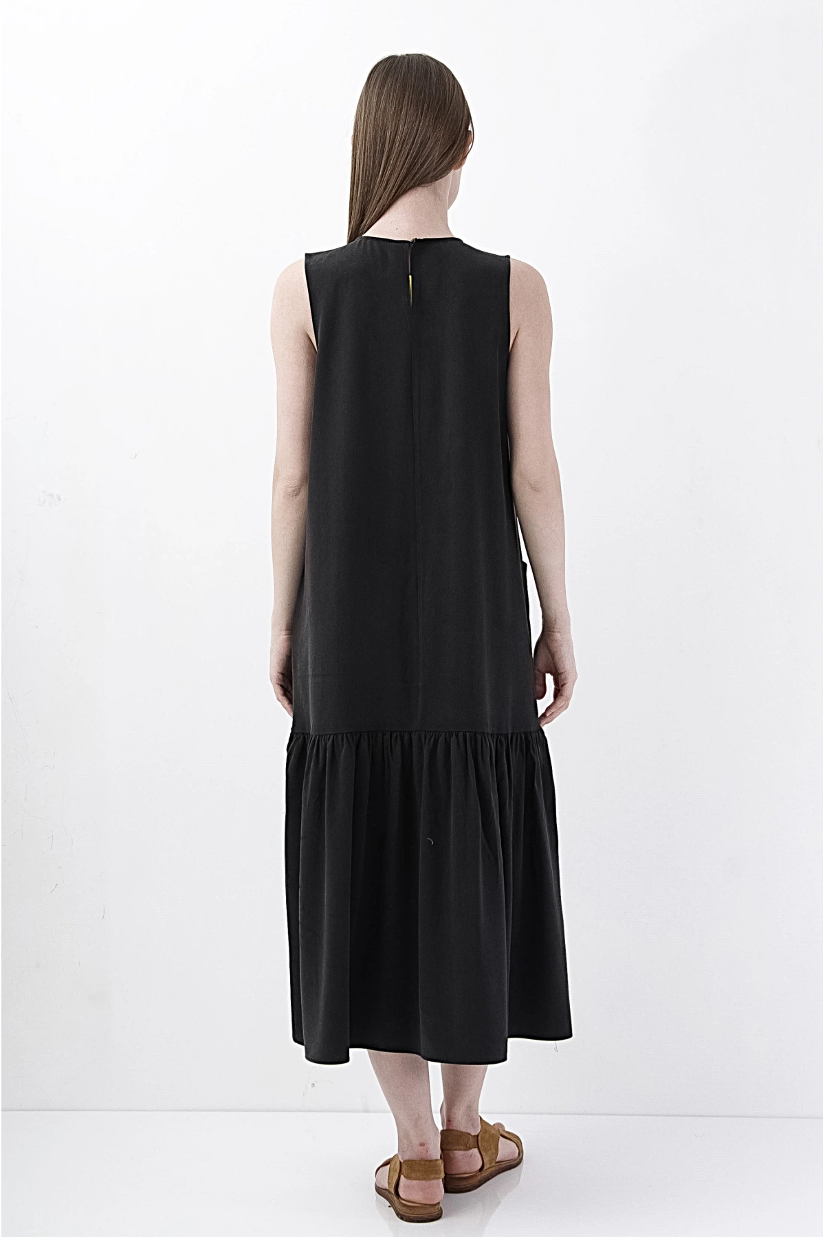 Siyah Modern Midi Elbise Kadın Viskon Rahat Şık Tasarım