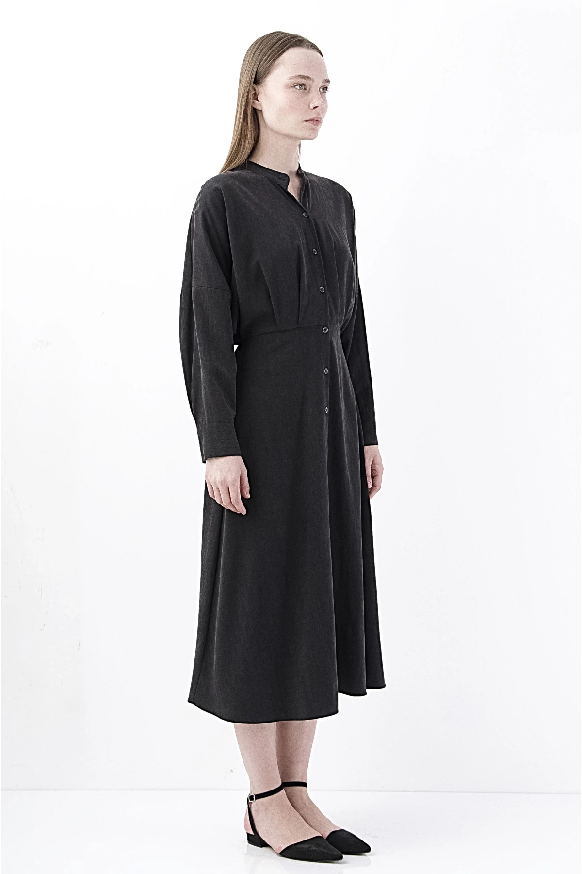 Şık Siyah Uzun Şifon Trendy Moda Kadın Elbise