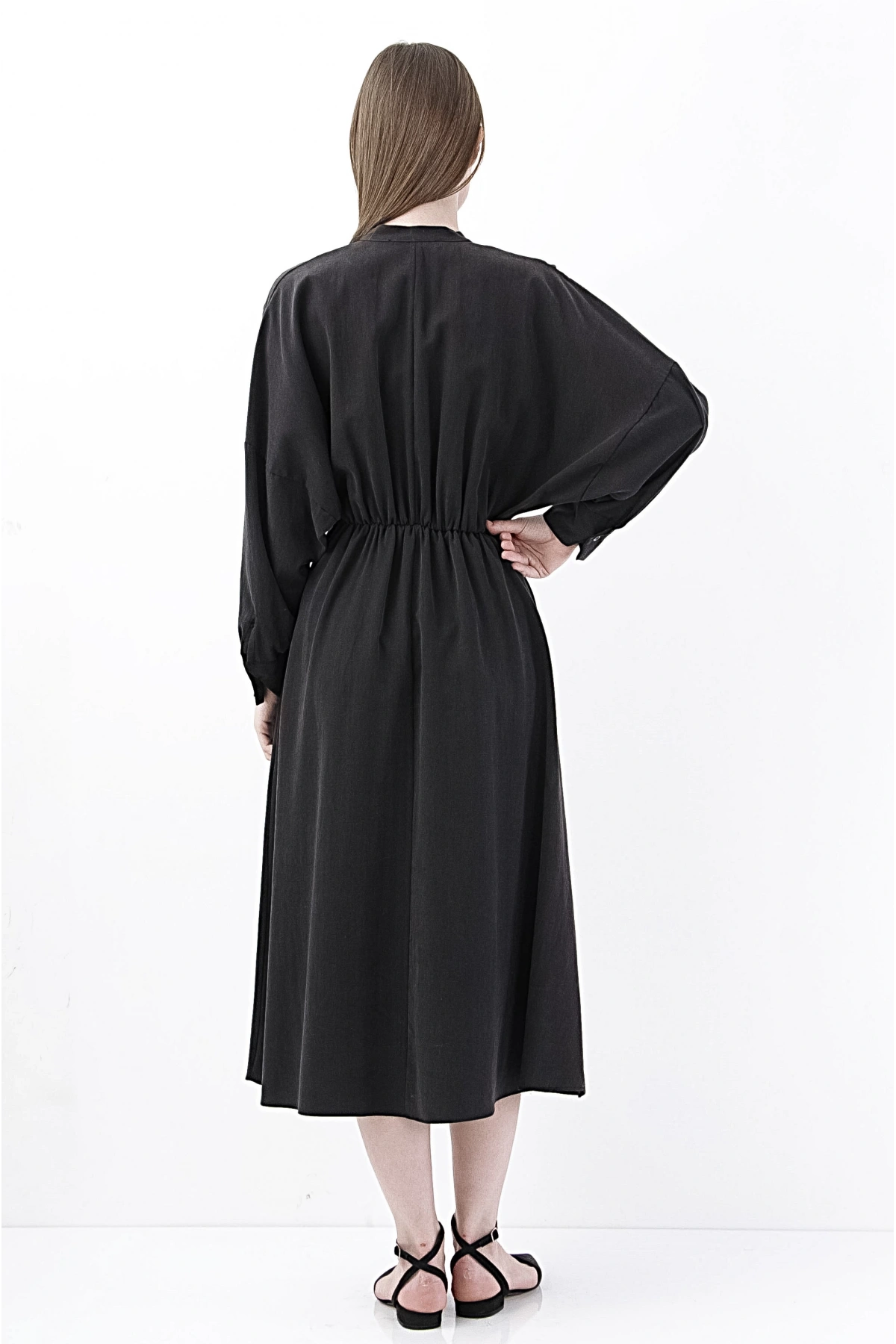 Şık Siyah Uzun Şifon Trendy Moda Kadın Elbise