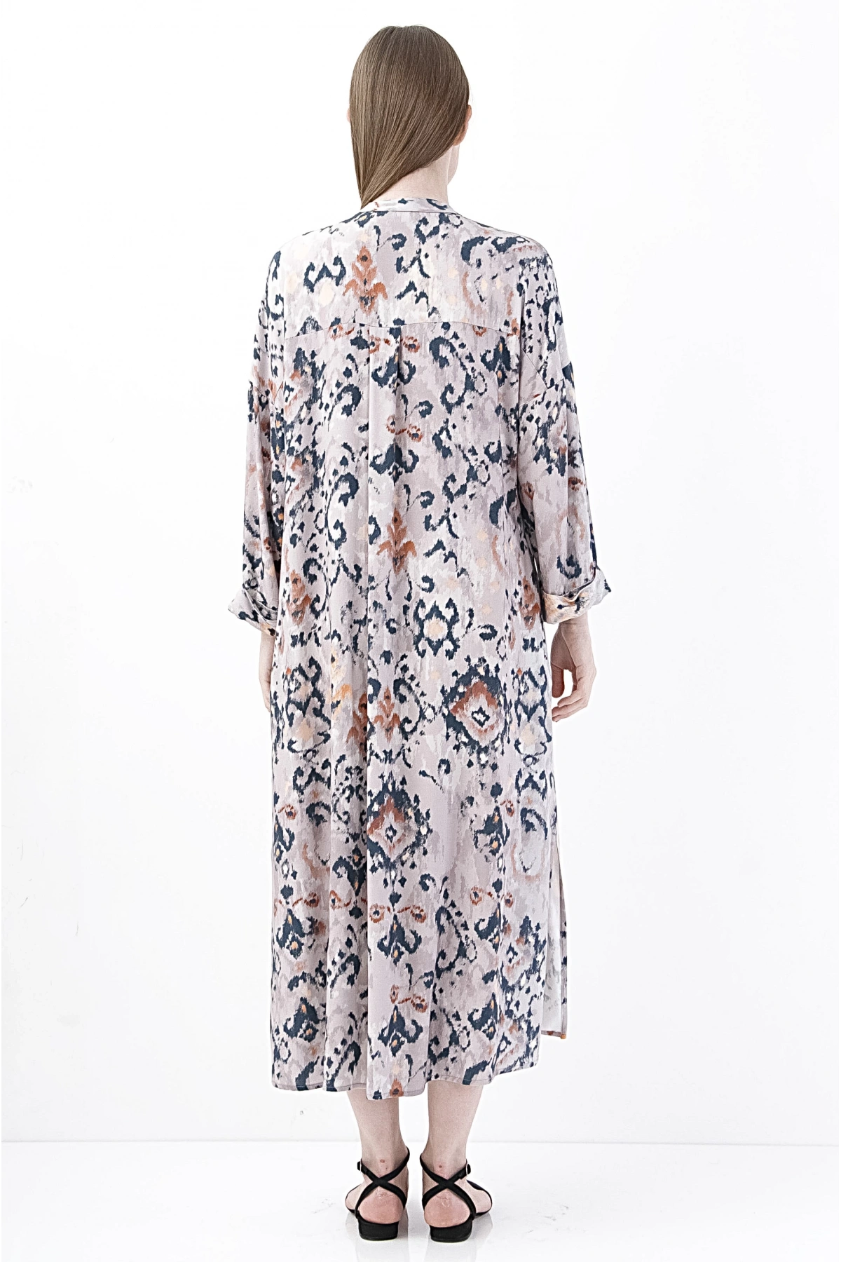 Elegant Çiçek Desenli Uzun Şifon Elbise