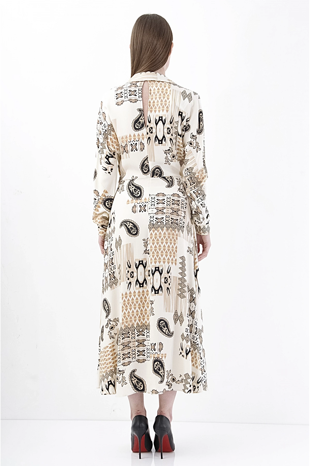 Modern Kruvaze Beyaz Midi Elbise