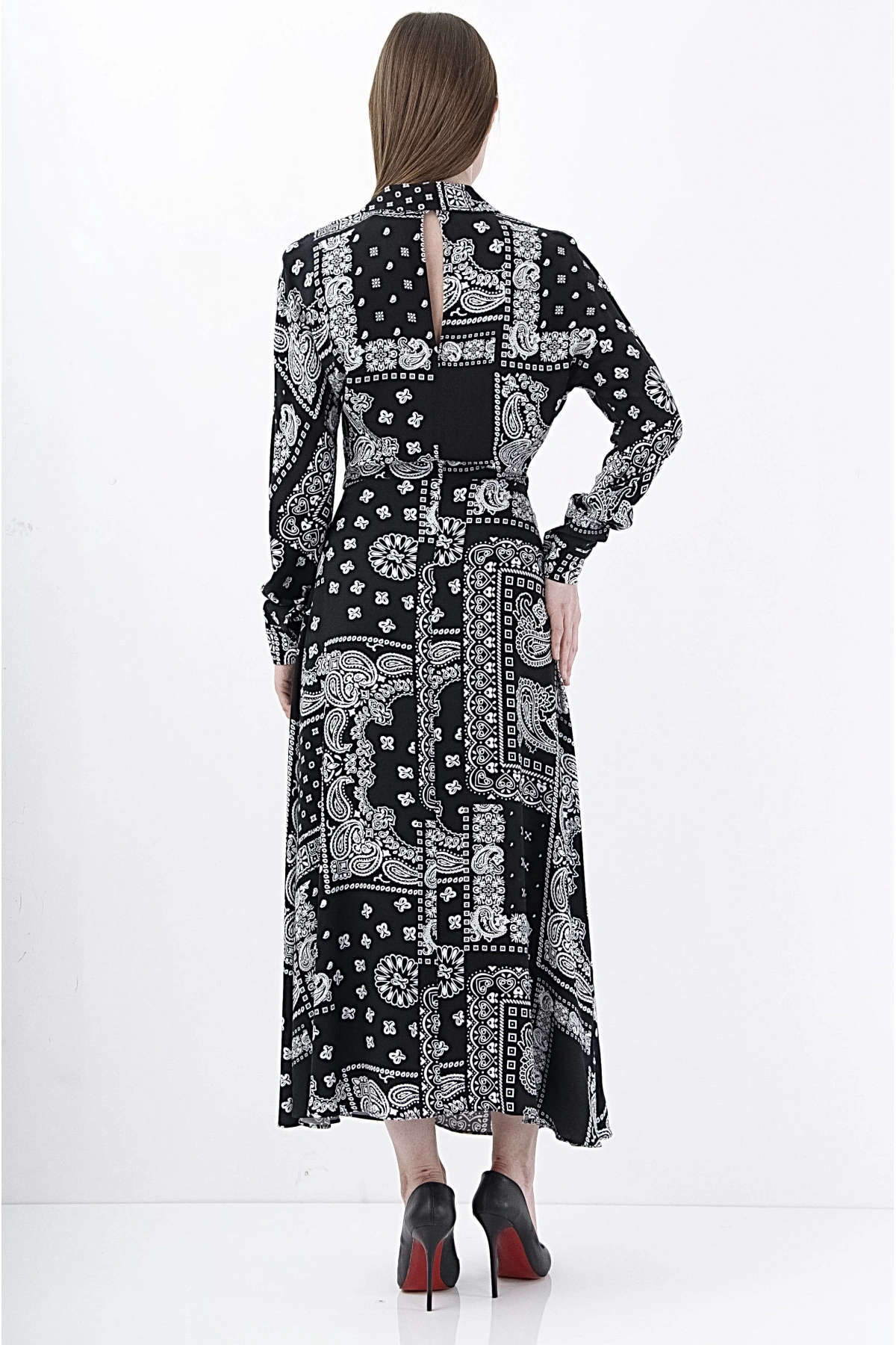 Modern Kruvaze Siyah Viskon Midi Elbise