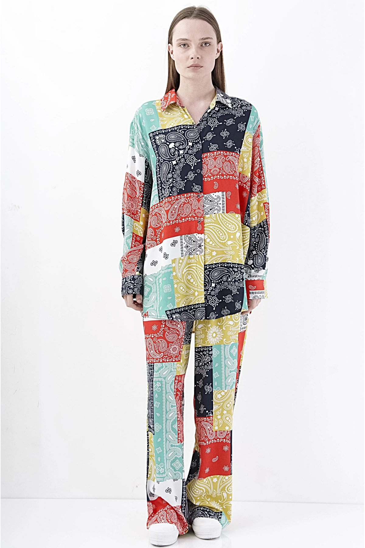 Renkli Desenli Patchwork Kadın Takım