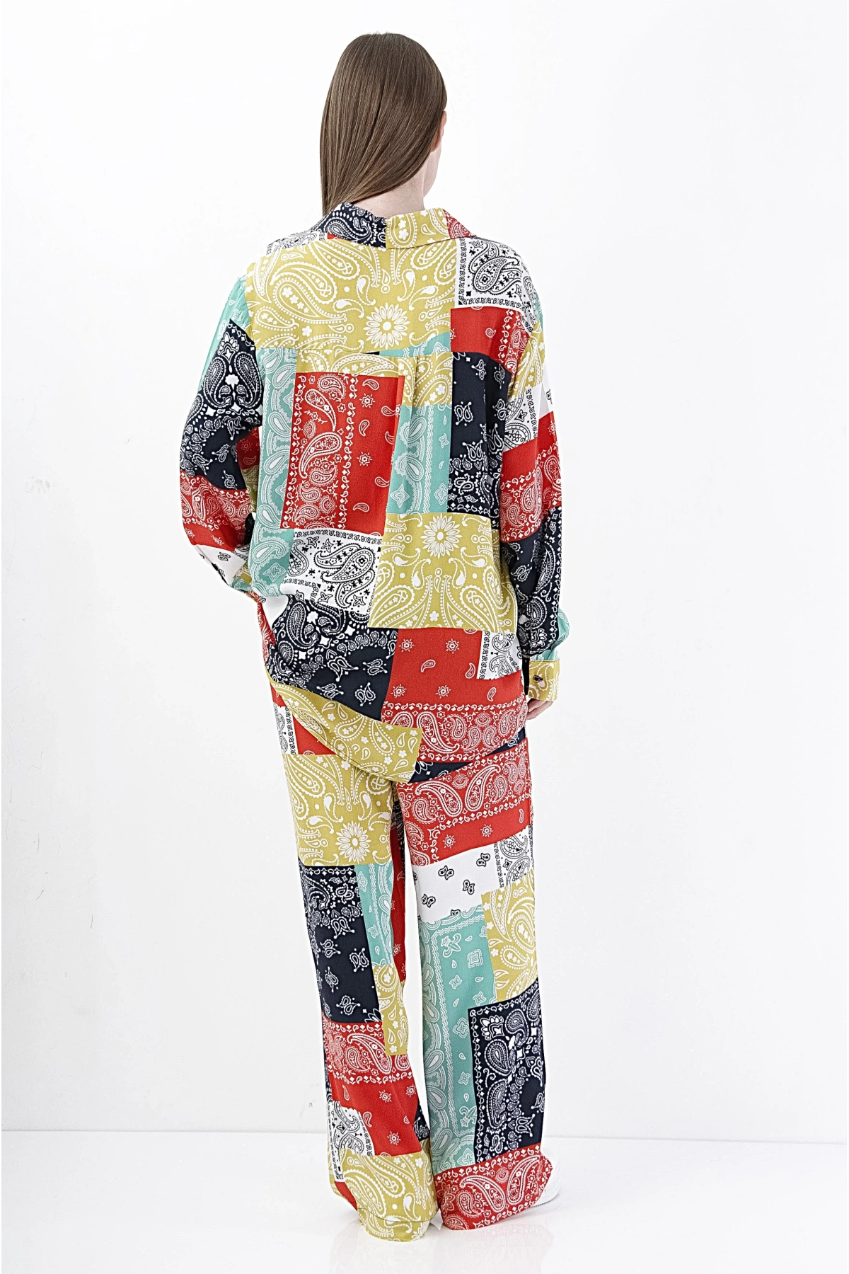 Renkli Desenli Patchwork Kadın Takım