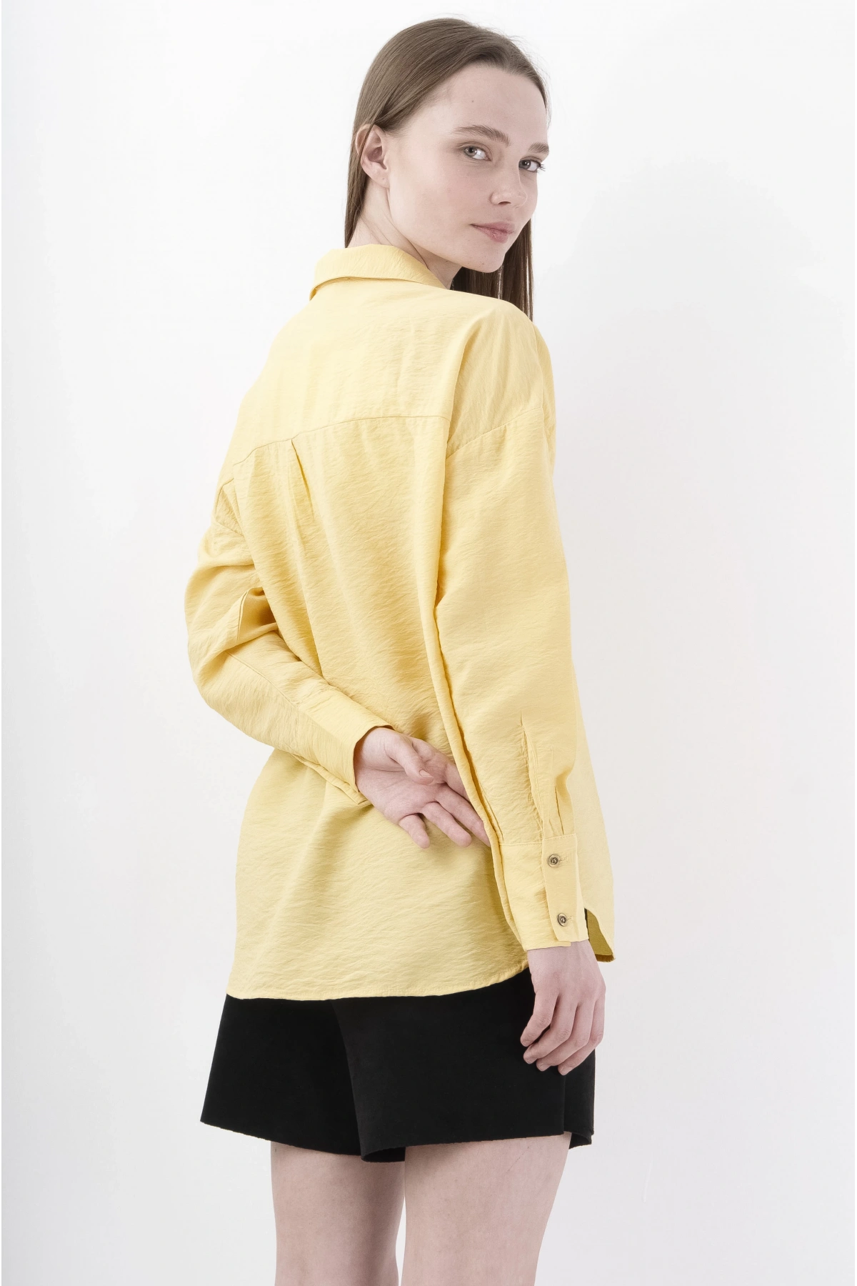 Sarı Çiçekli Kadın Gömlek Şık Viskon Bluz