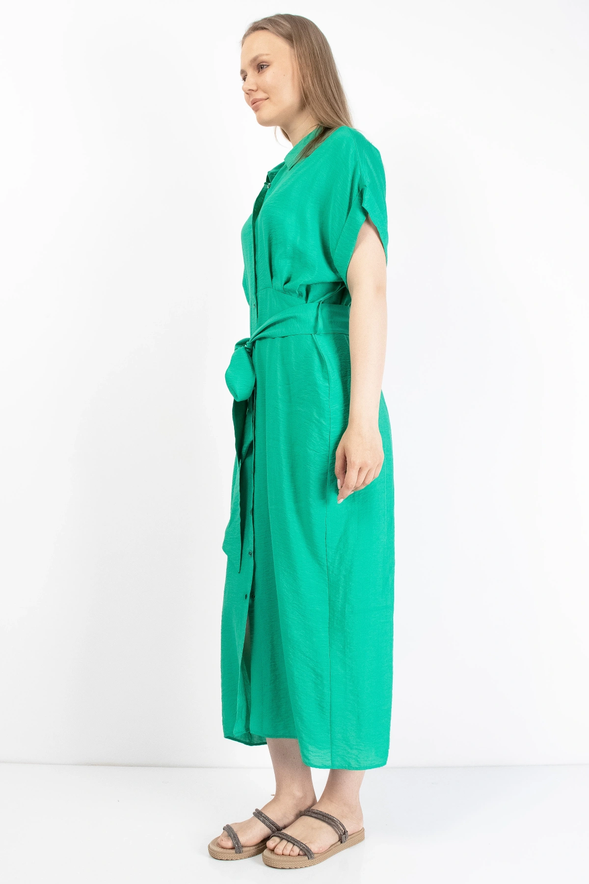 Yeşil Kadın Midi Gömlek Elbise