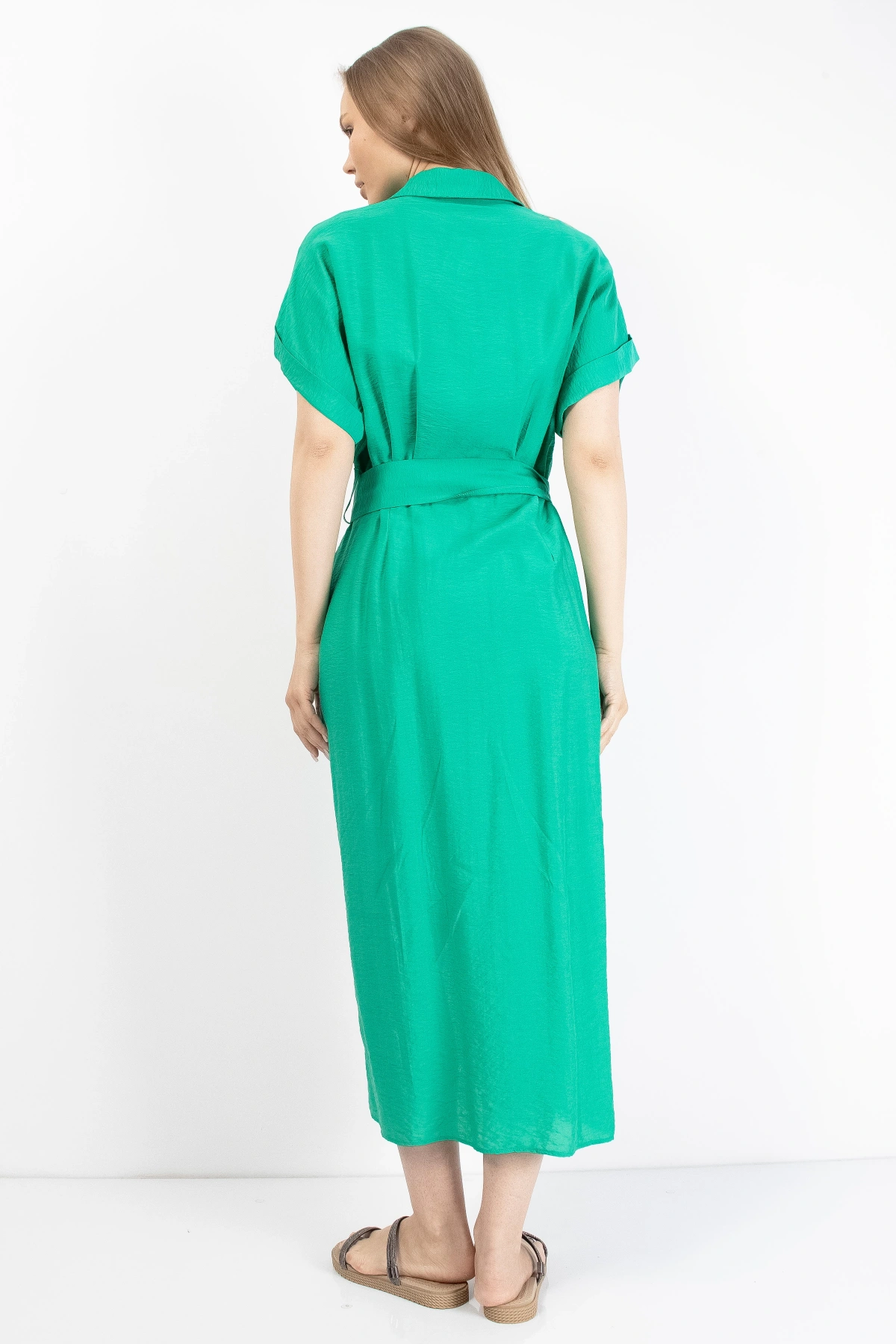 Yeşil Kadın Midi Gömlek Elbise