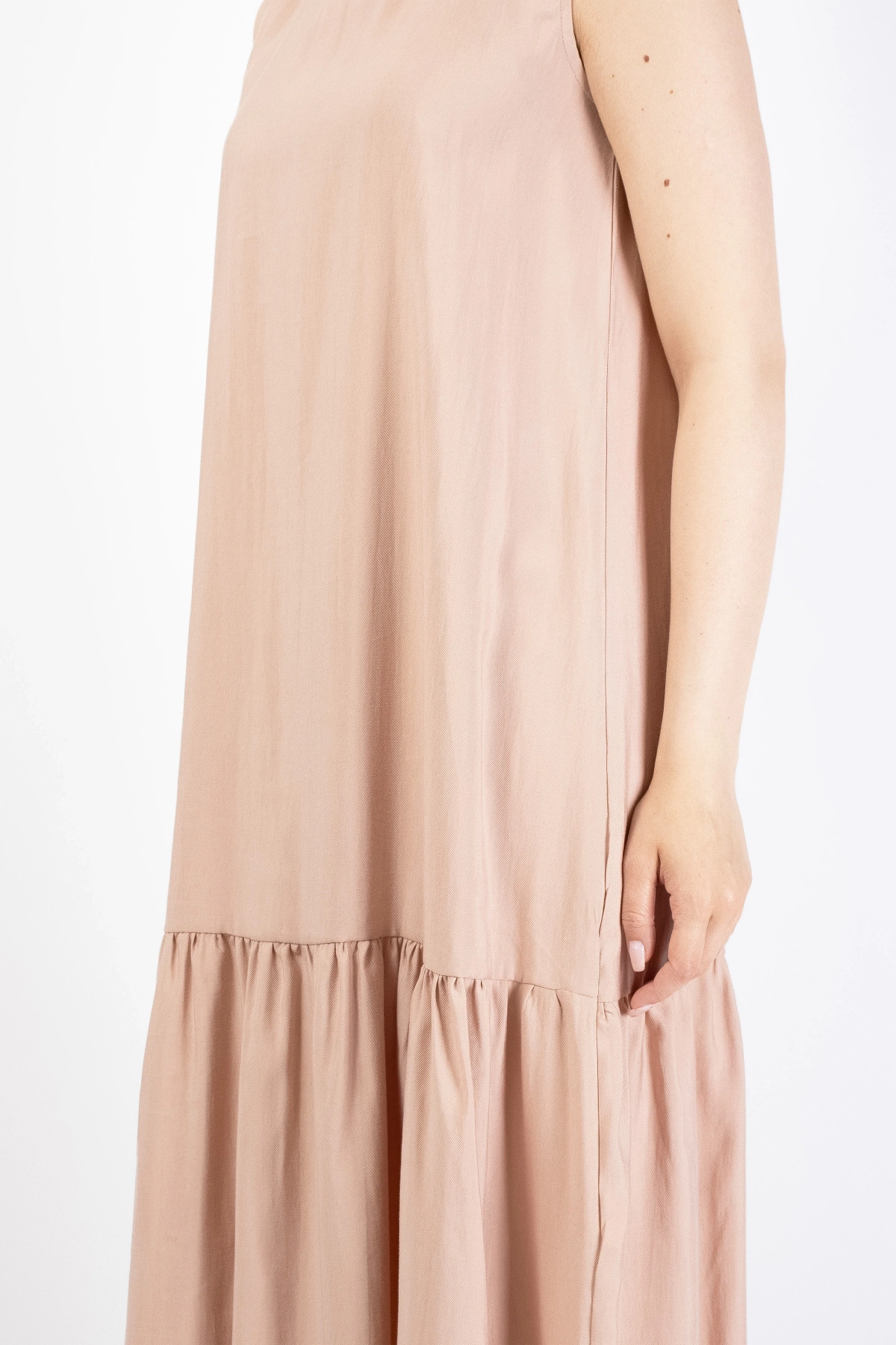 Pembe Volanlı Kadın Midi Elbise