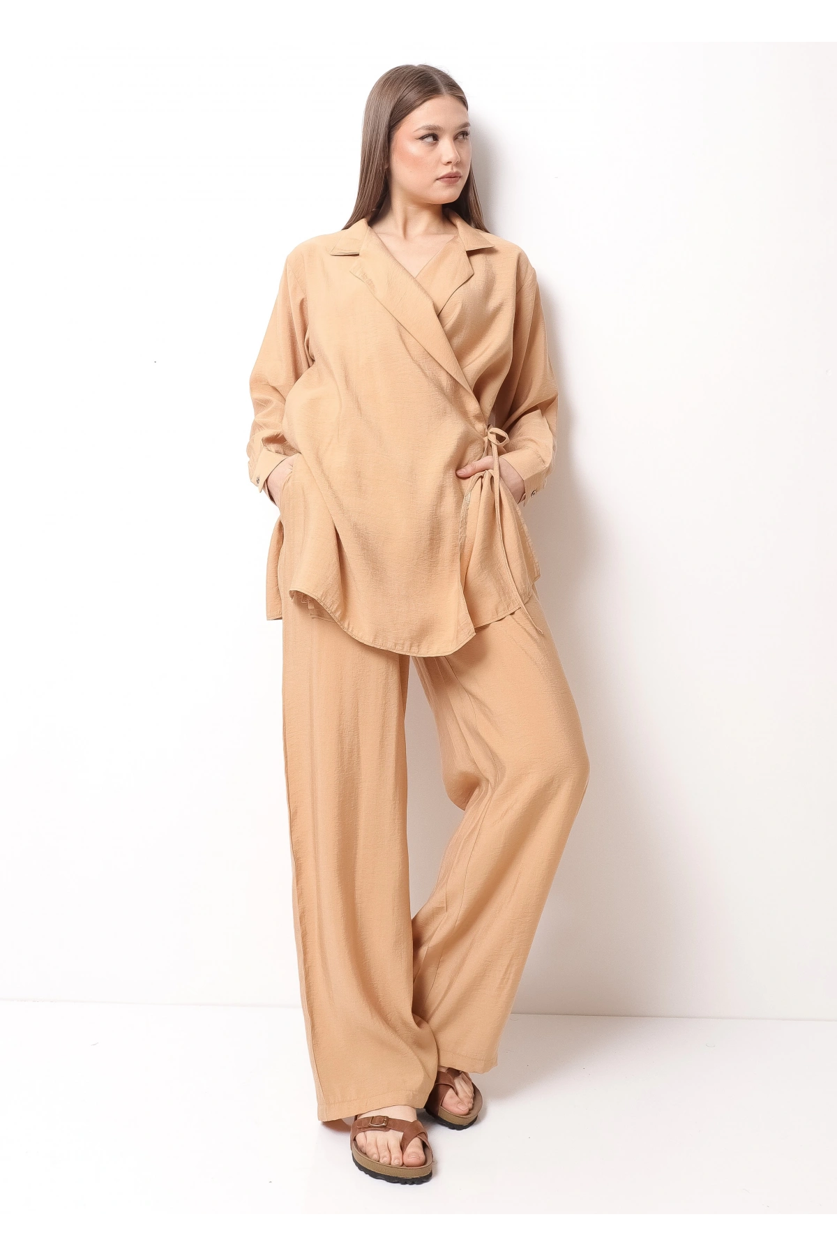 Bej Kadın Kimono Takım