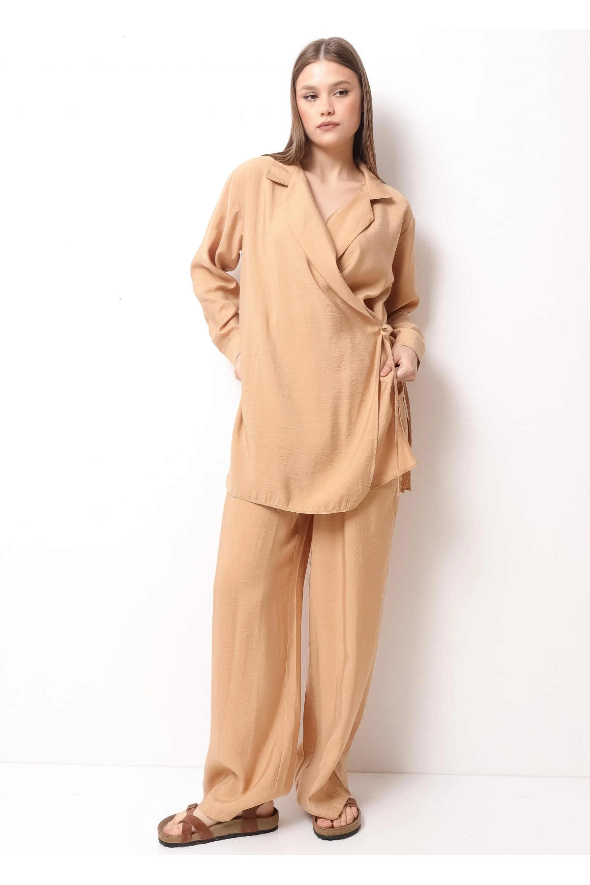 Bej Kadın Kimono Takım