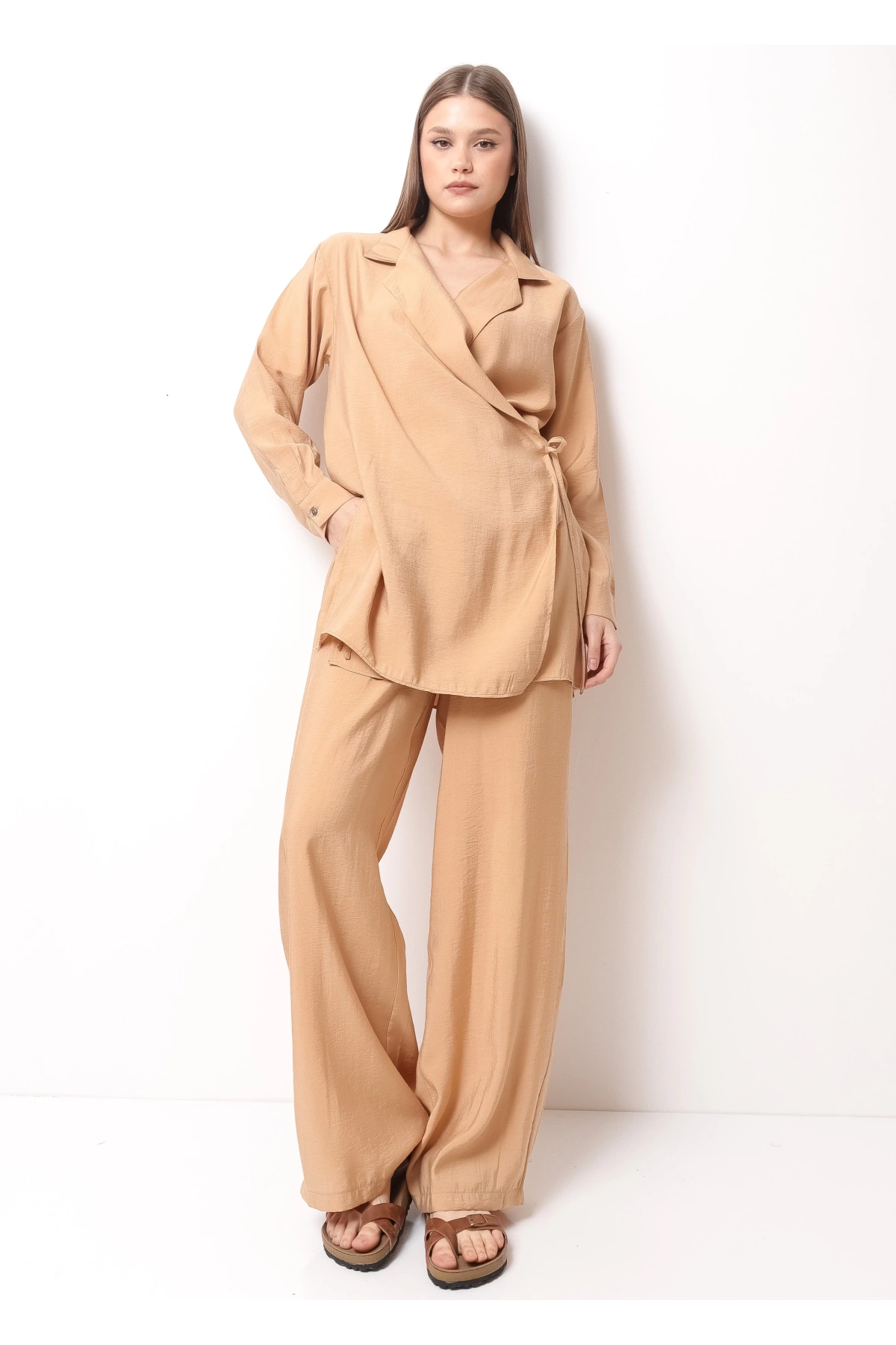 Bej Kadın Kimono Takım