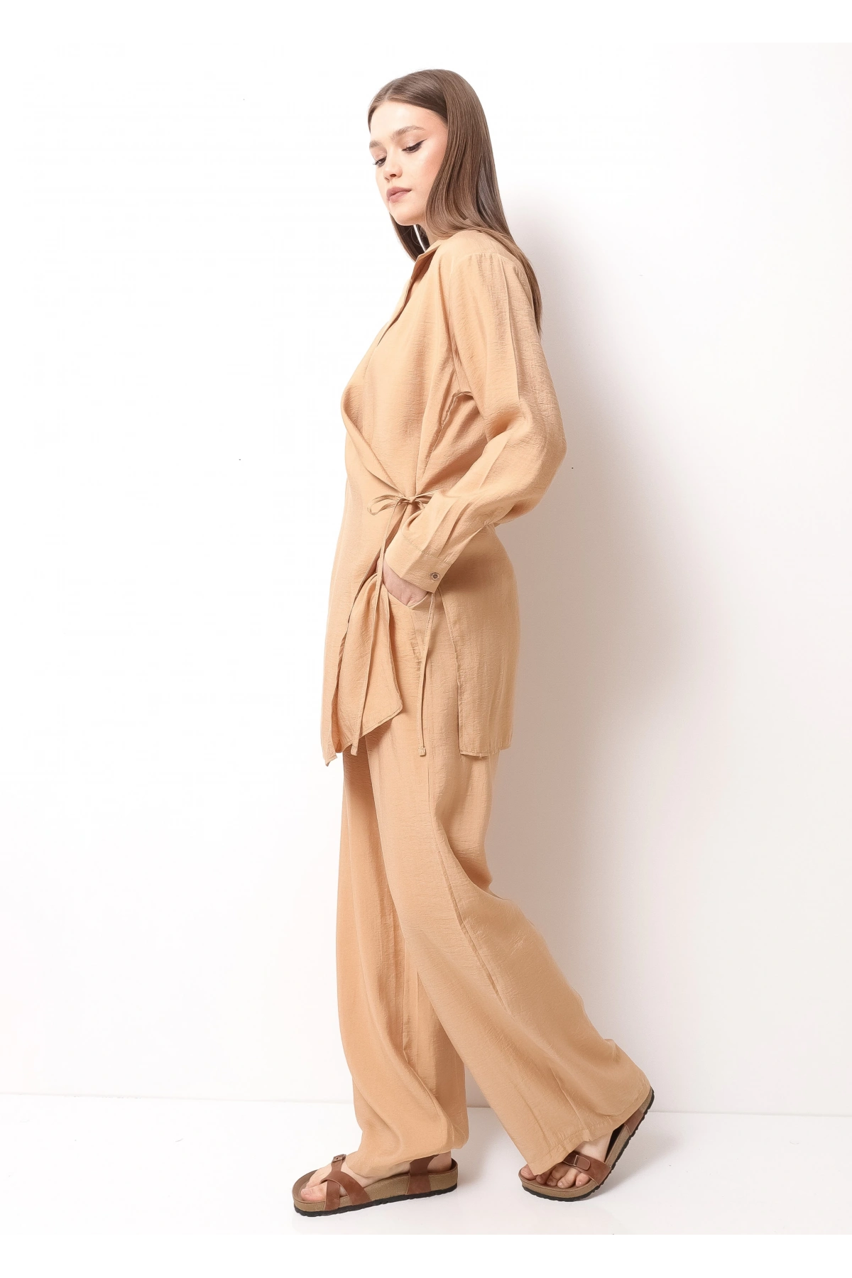 Bej Kadın Kimono Takım