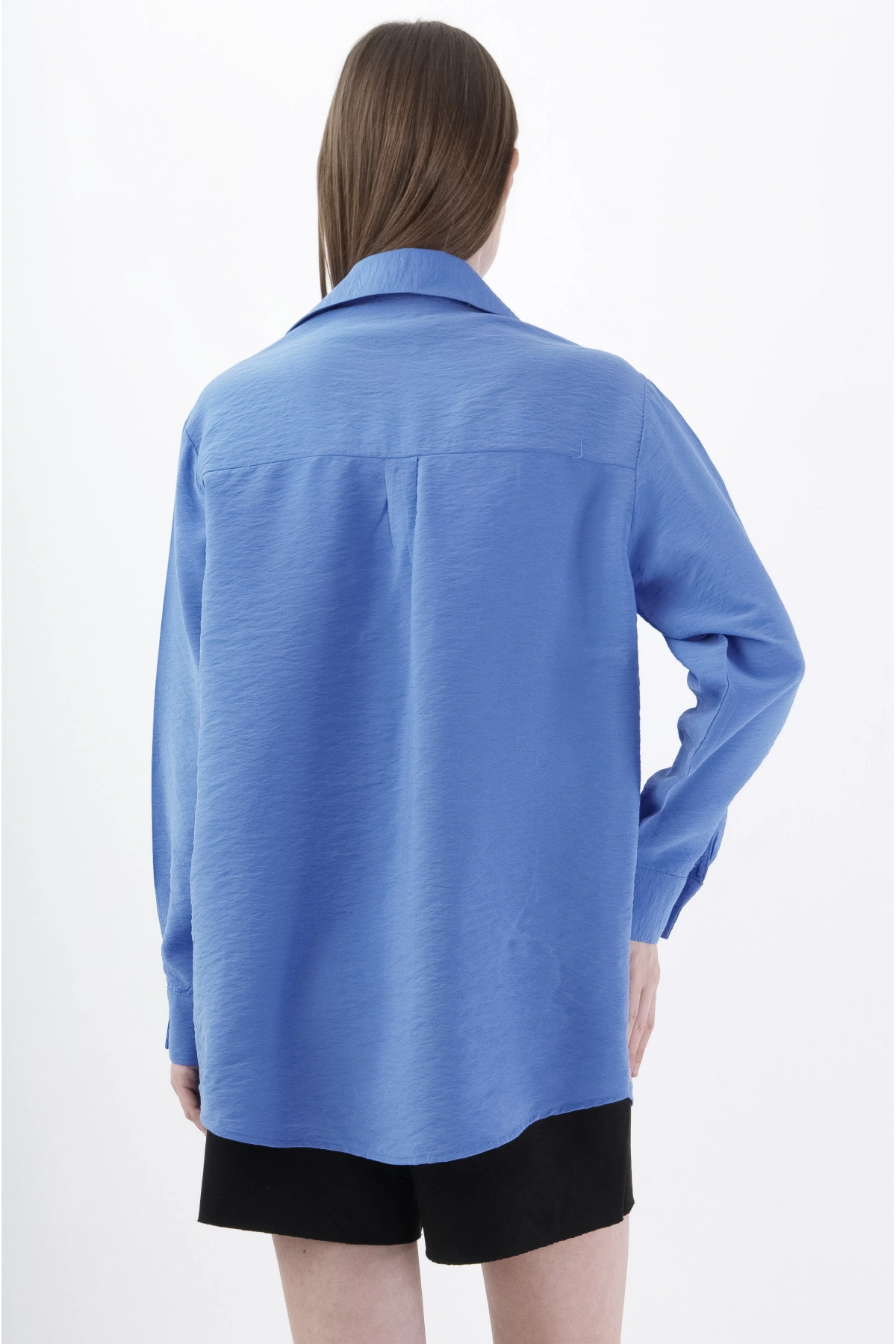 Mavi Çiçek Desenli Şık Viskon Gömlek Kadın