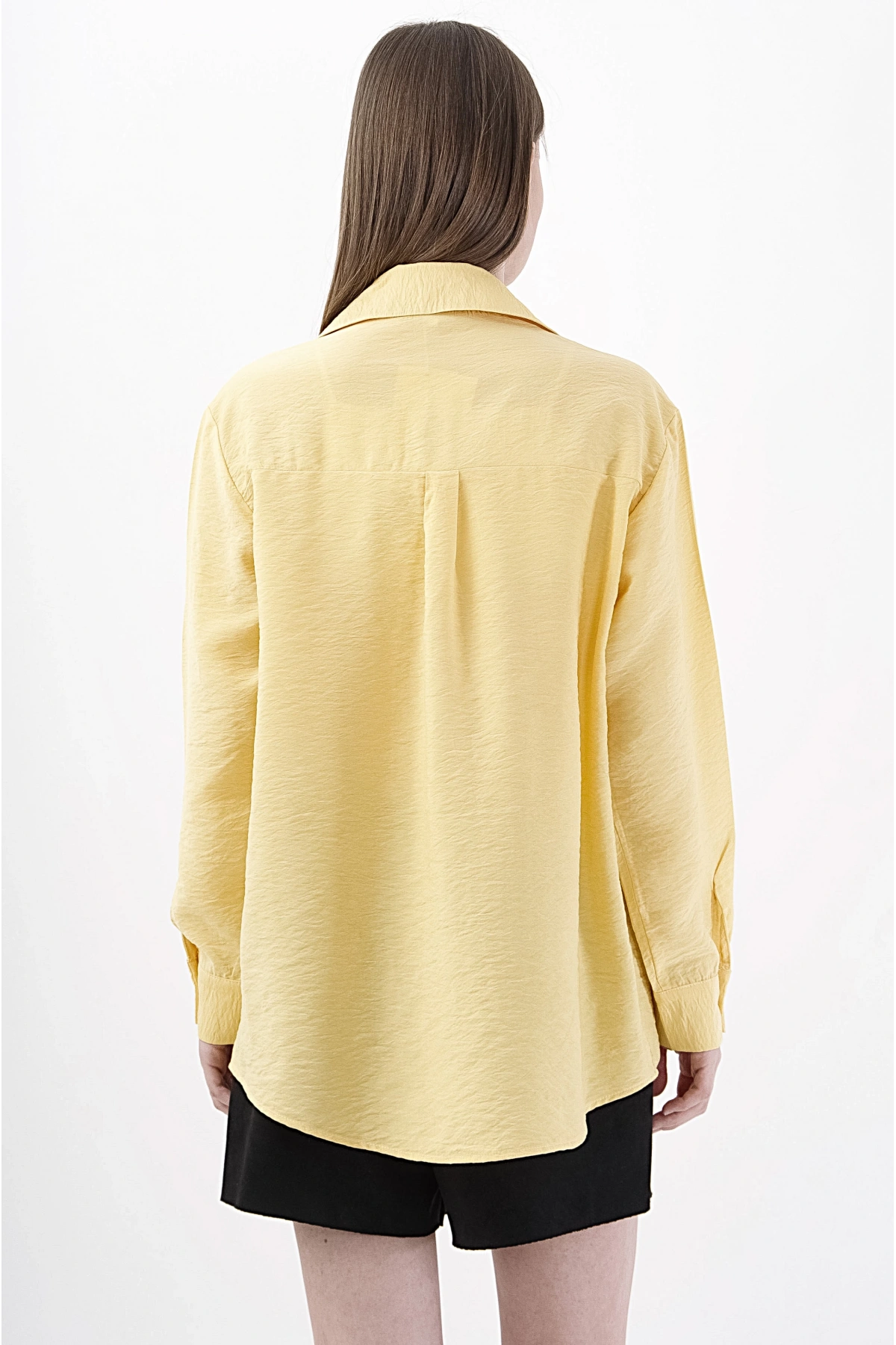 Yeşil Çiçek Desenli Şık Sarı Viskon Gömlek