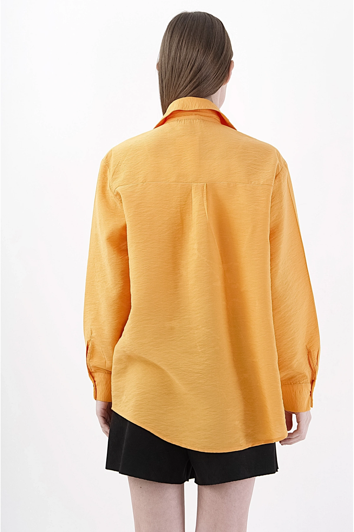 Lacivert Çiçek Desenli Şık Turuncu Viskon Gömlek