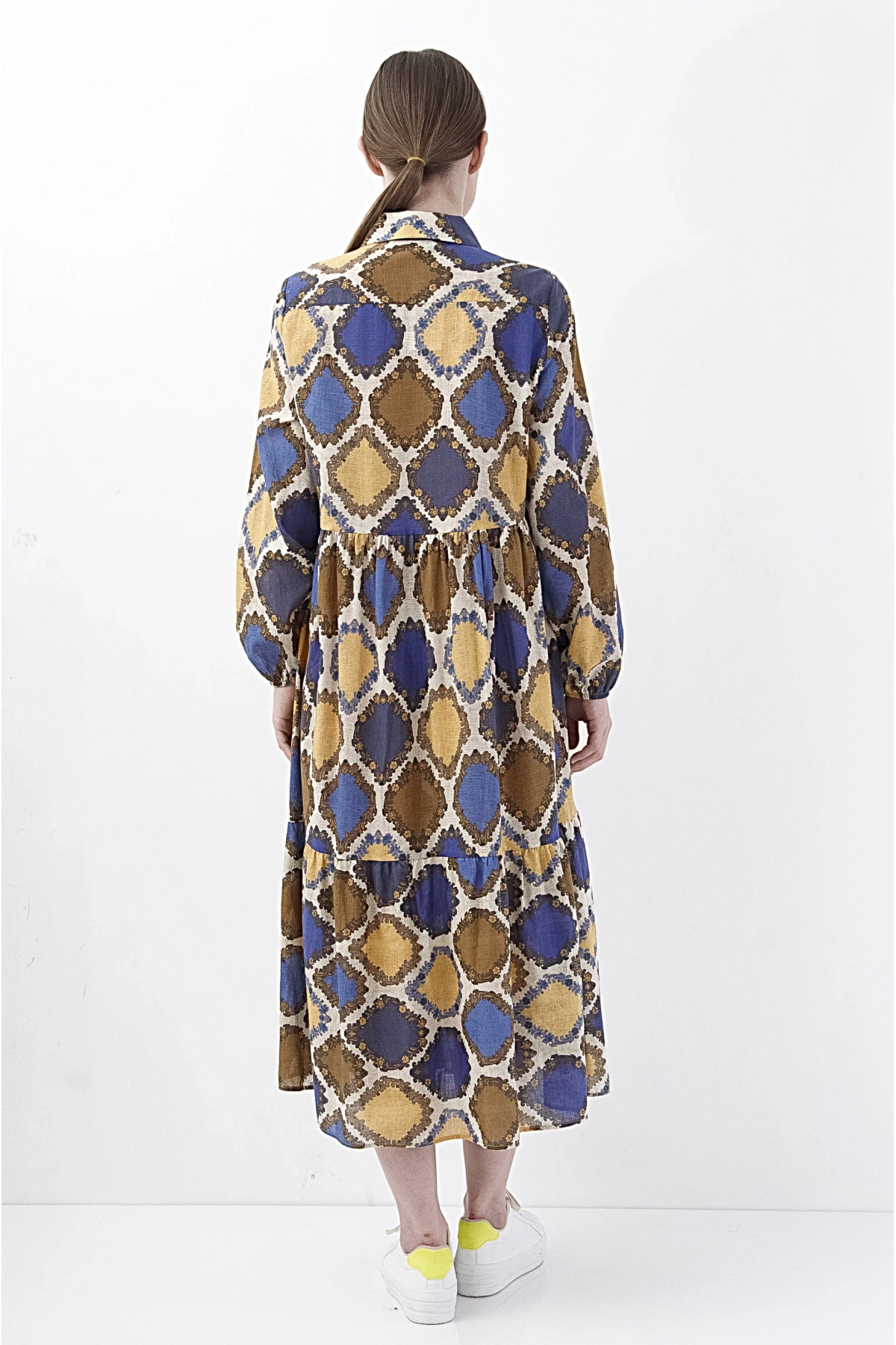 Desenli Bohem Uzun Elbise Kadın Kot Pantolon Kombin