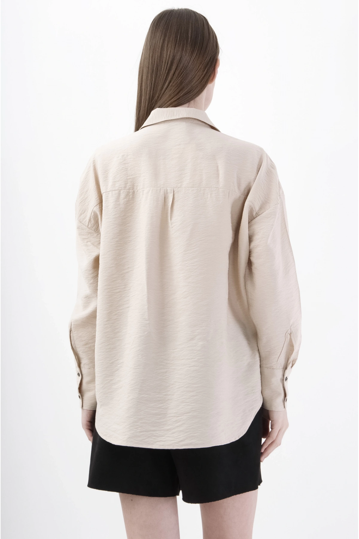 Mavi Beyaz Çiçekli Floral İşlemeli Bej Kadın Gömlek