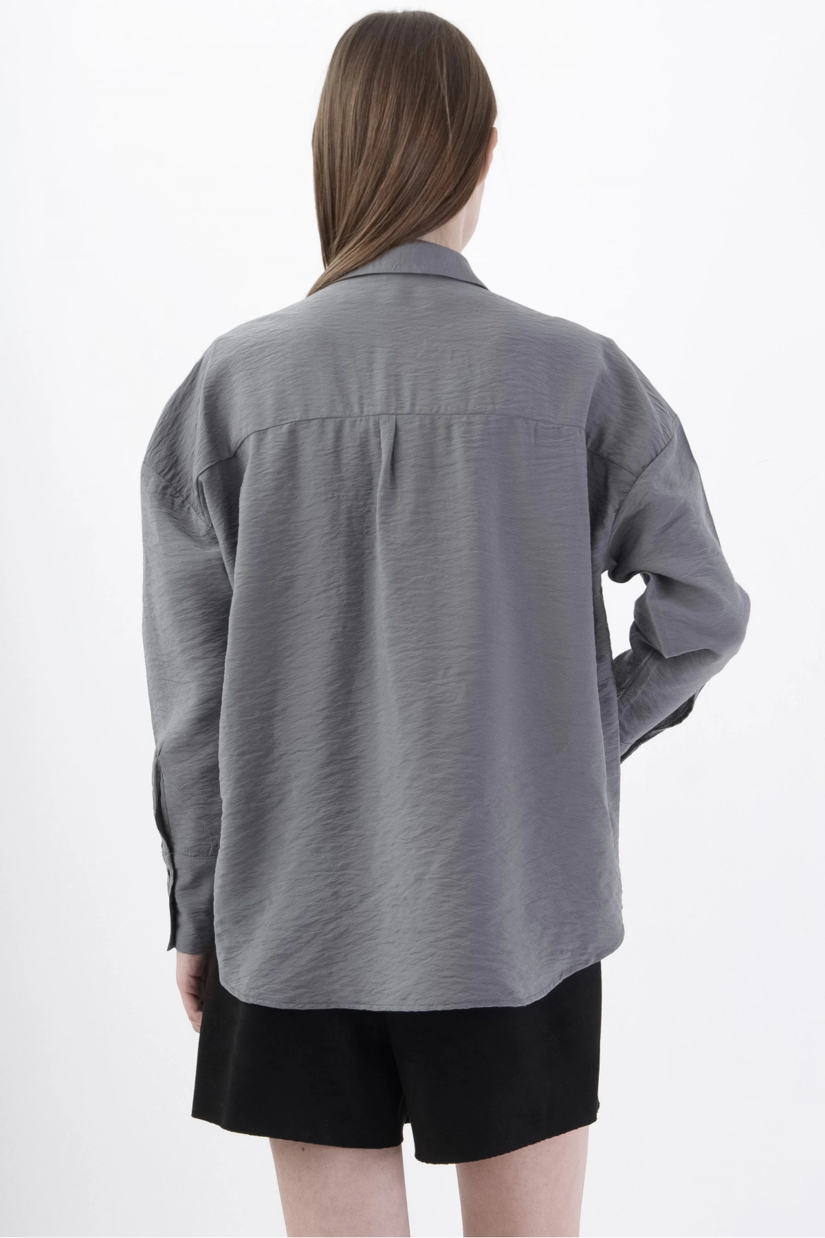 Gri Çiçekli Kadın Gömlek Şık Viskon