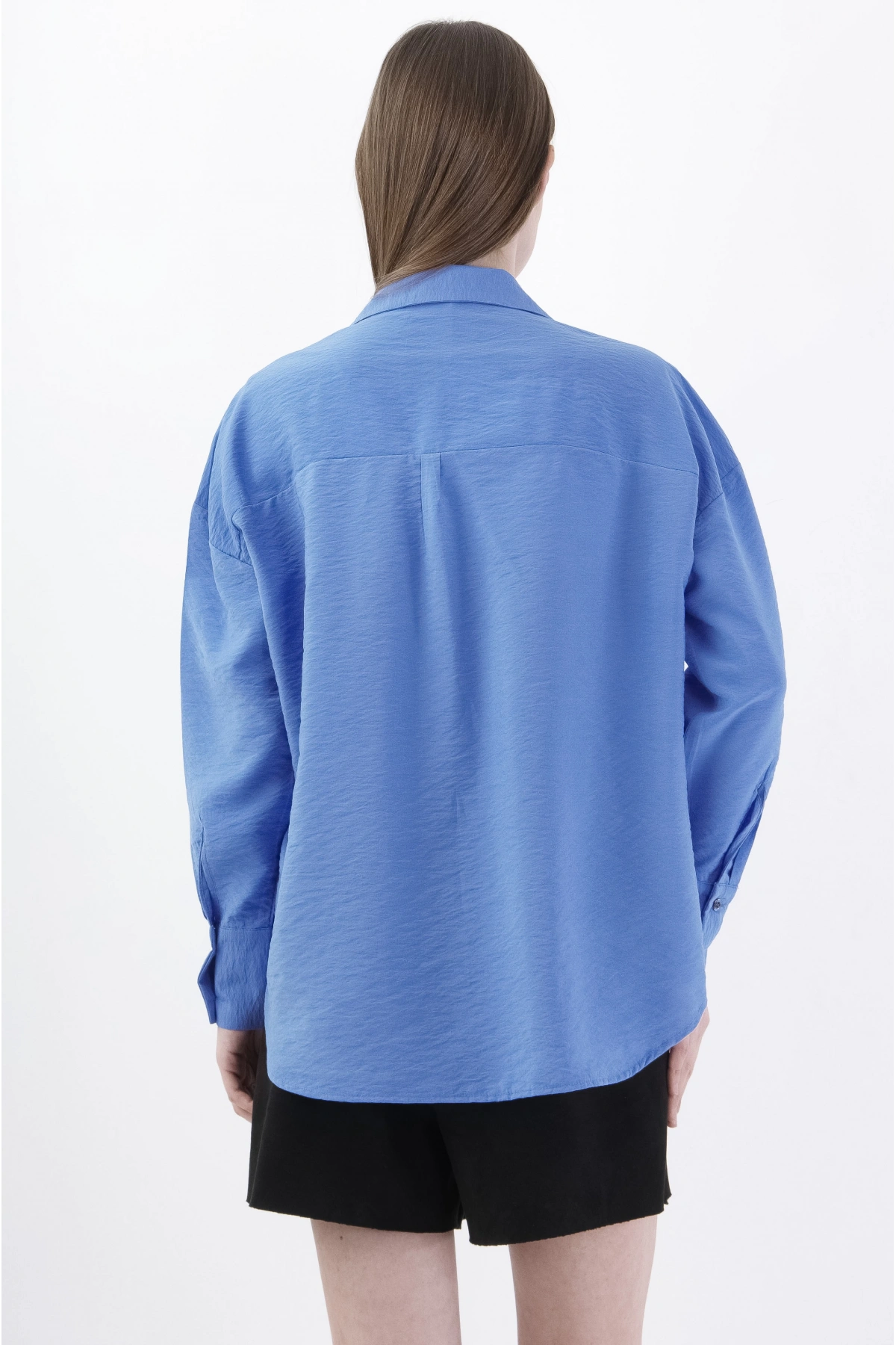 Floral İşlemeli Mavi Kadın Gömlek