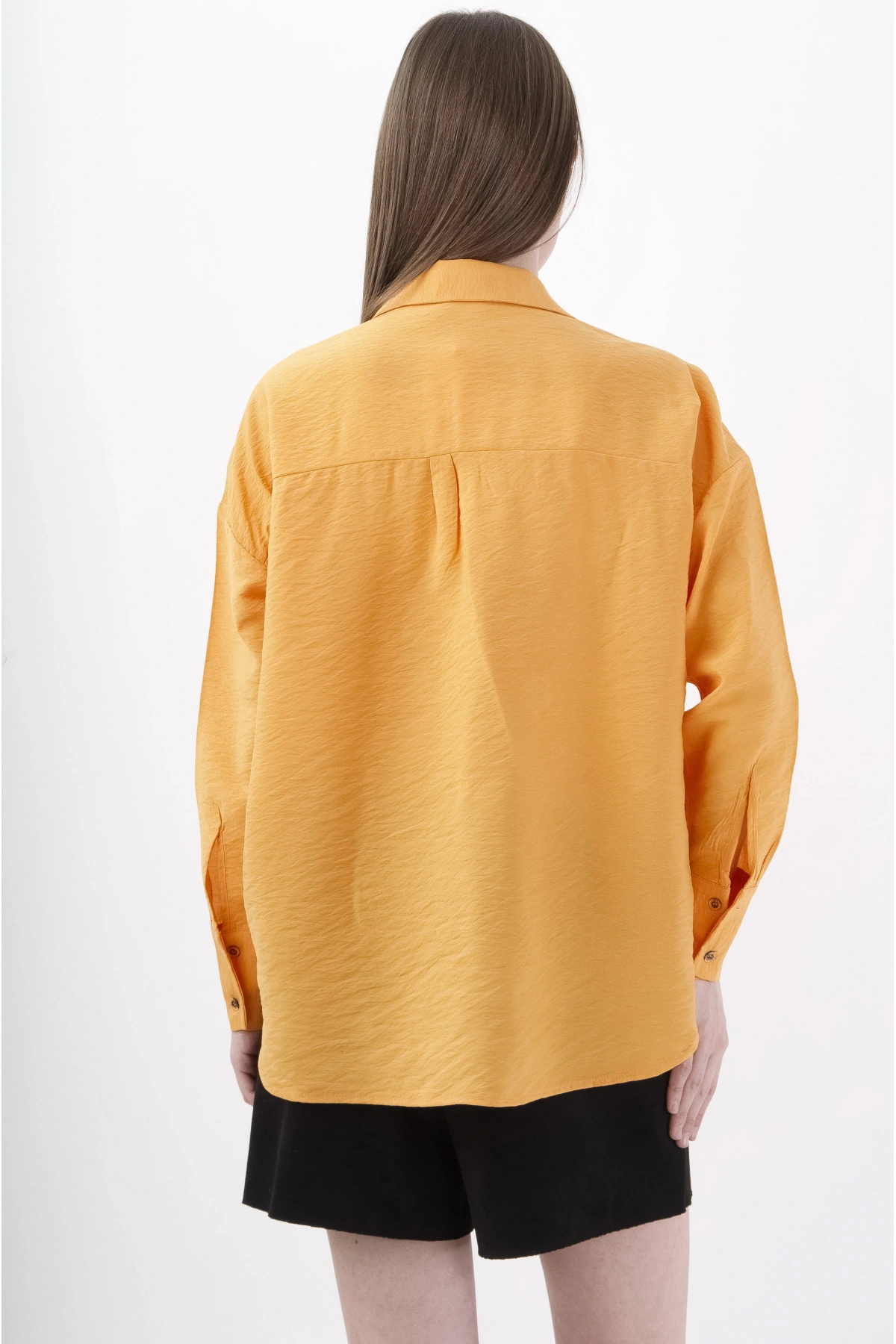 Beyaz Mavi Çiçekli Turuncu Kadın Gömlek