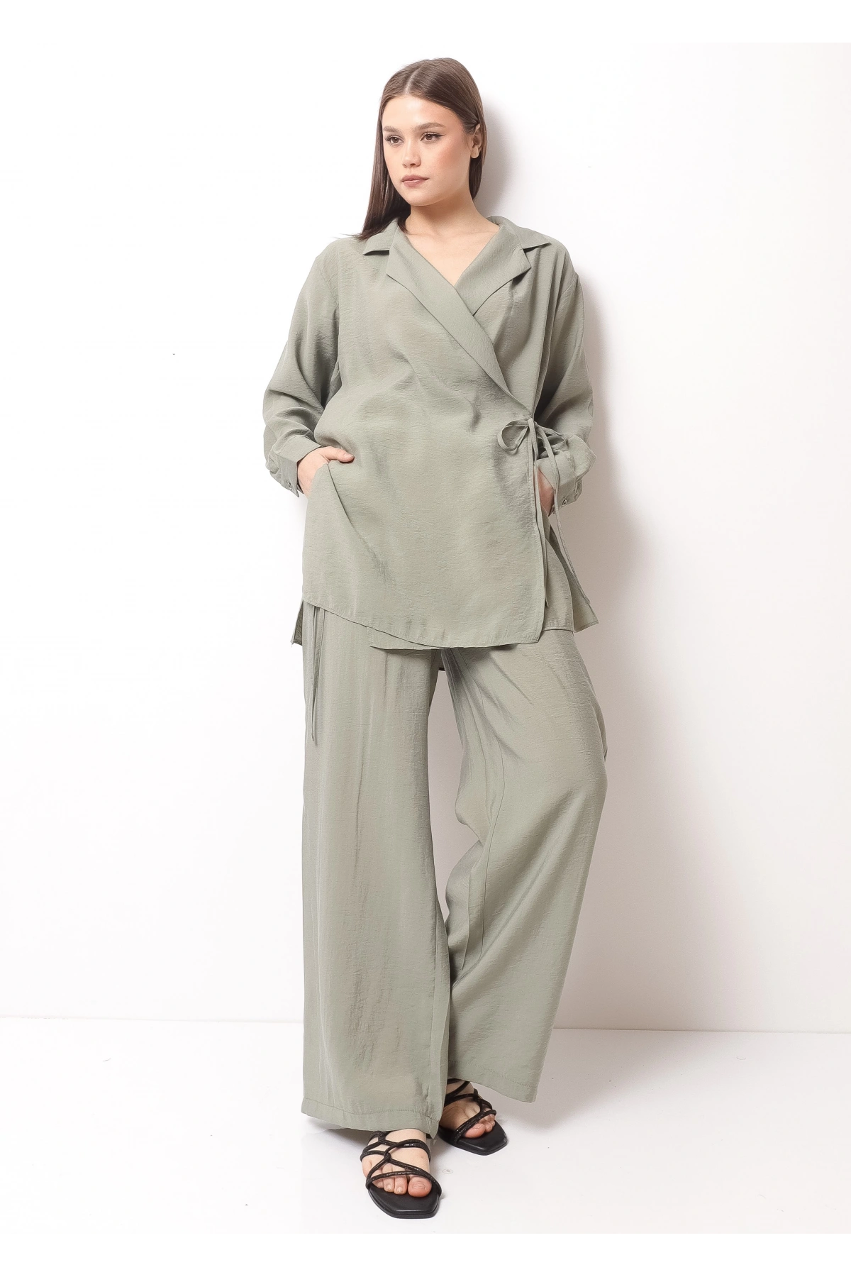 Gri Kadın Kimono Takım