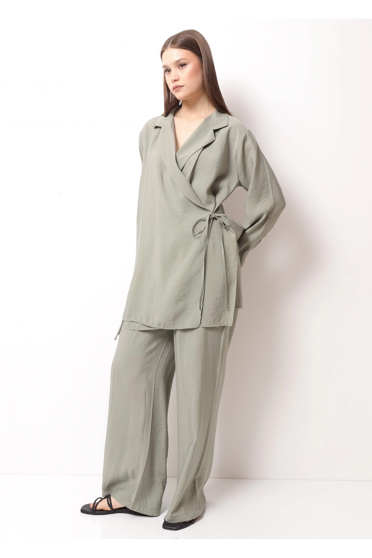 Gri Kadın Kimono Takım