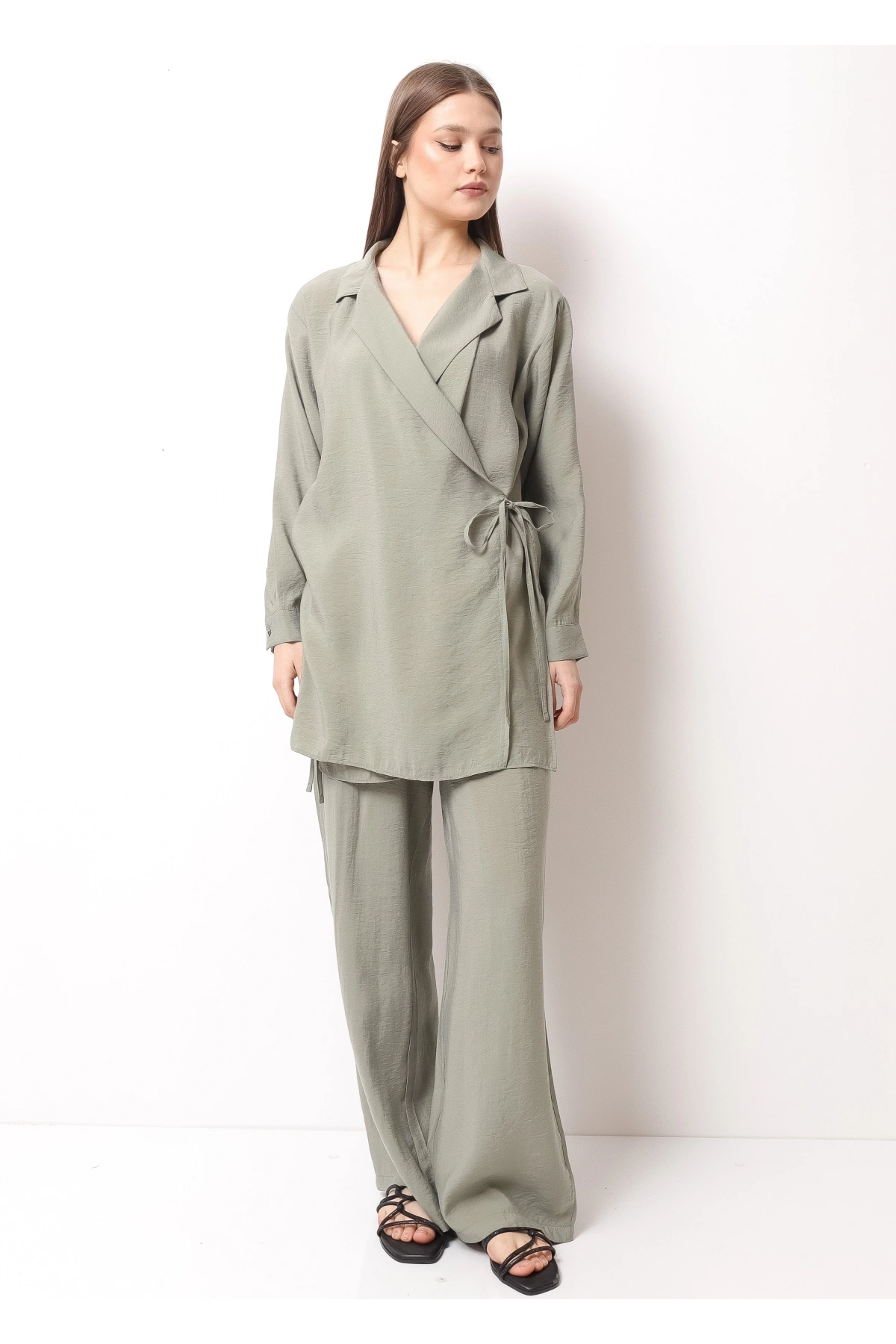 Gri Kadın Kimono Takım