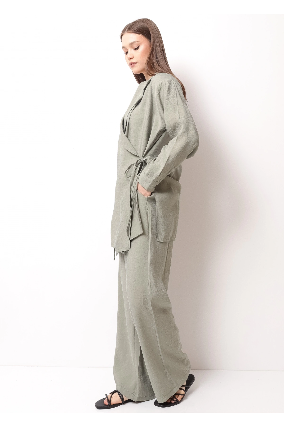 Gri Kadın Kimono Takım