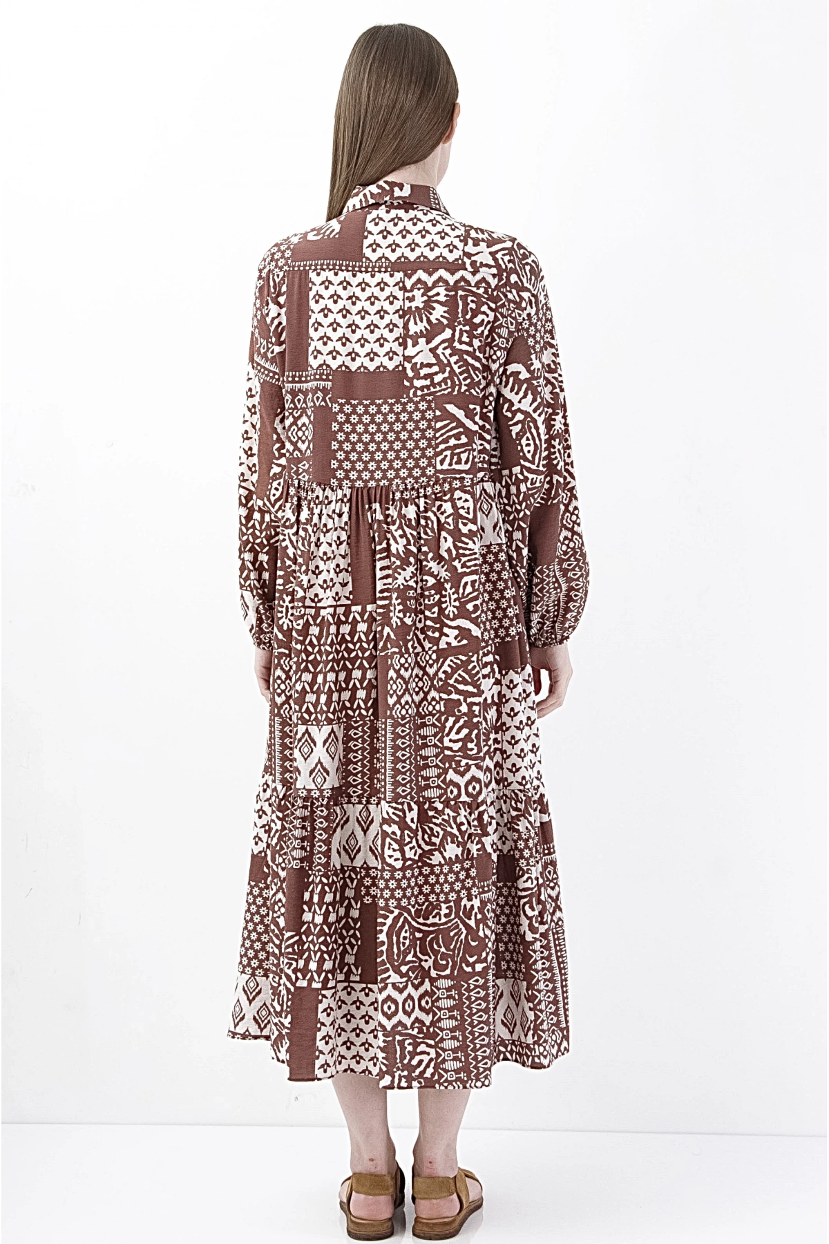 Bohem Desenli Uzun Elbise Kadın Giyim Rahat Stil