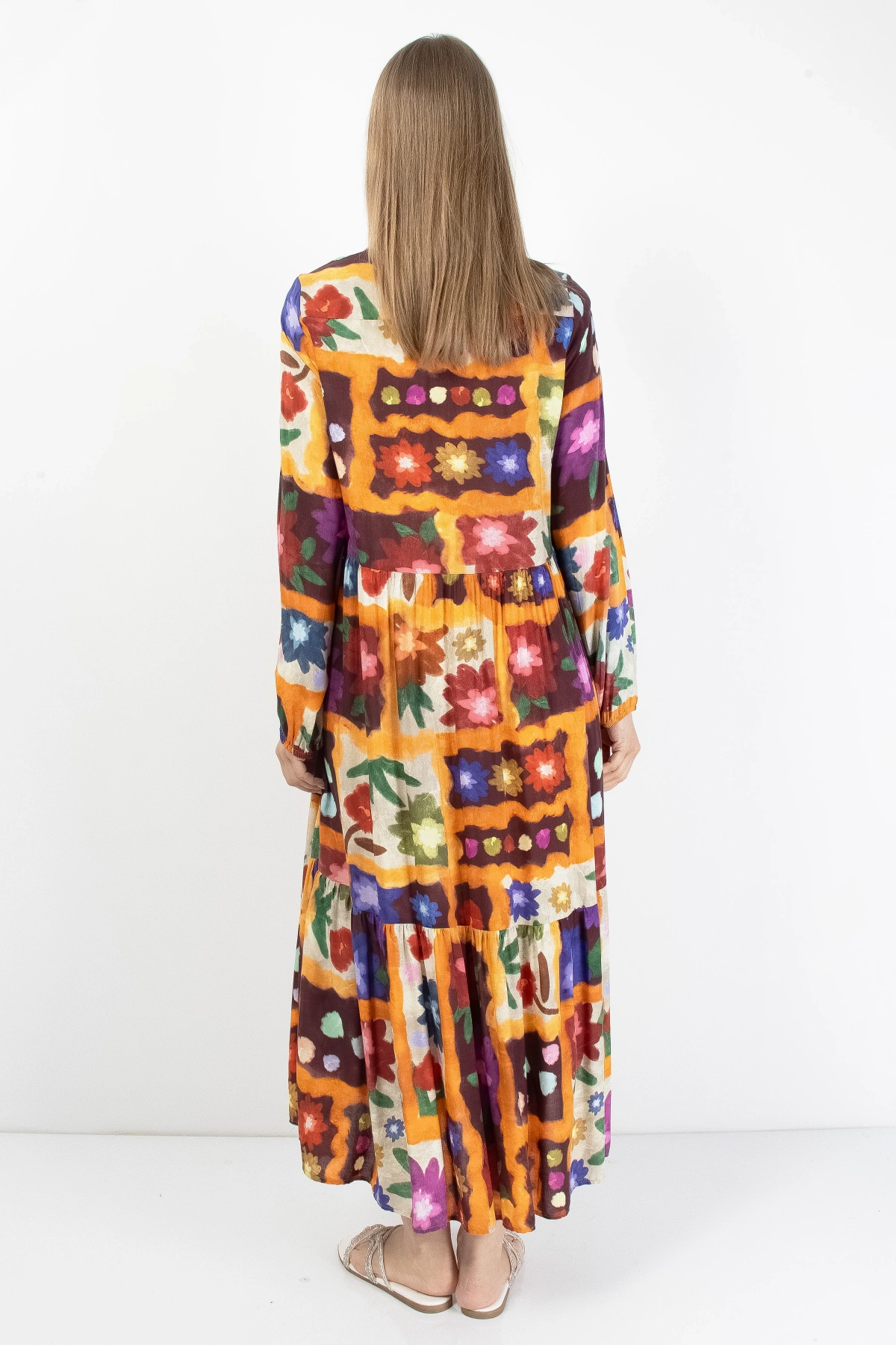 Floral Desenli Şifon Midi Elbise Kadın Yazlık