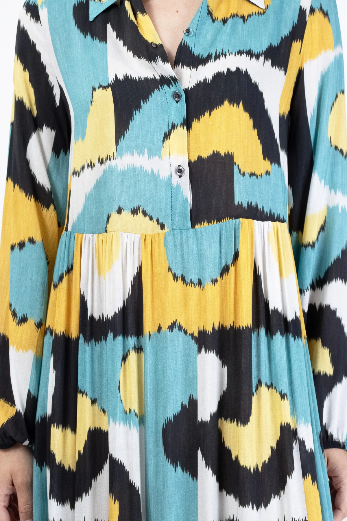 Renkli Desenli Midi Elbise Kadın Yazlık Şık Tunik