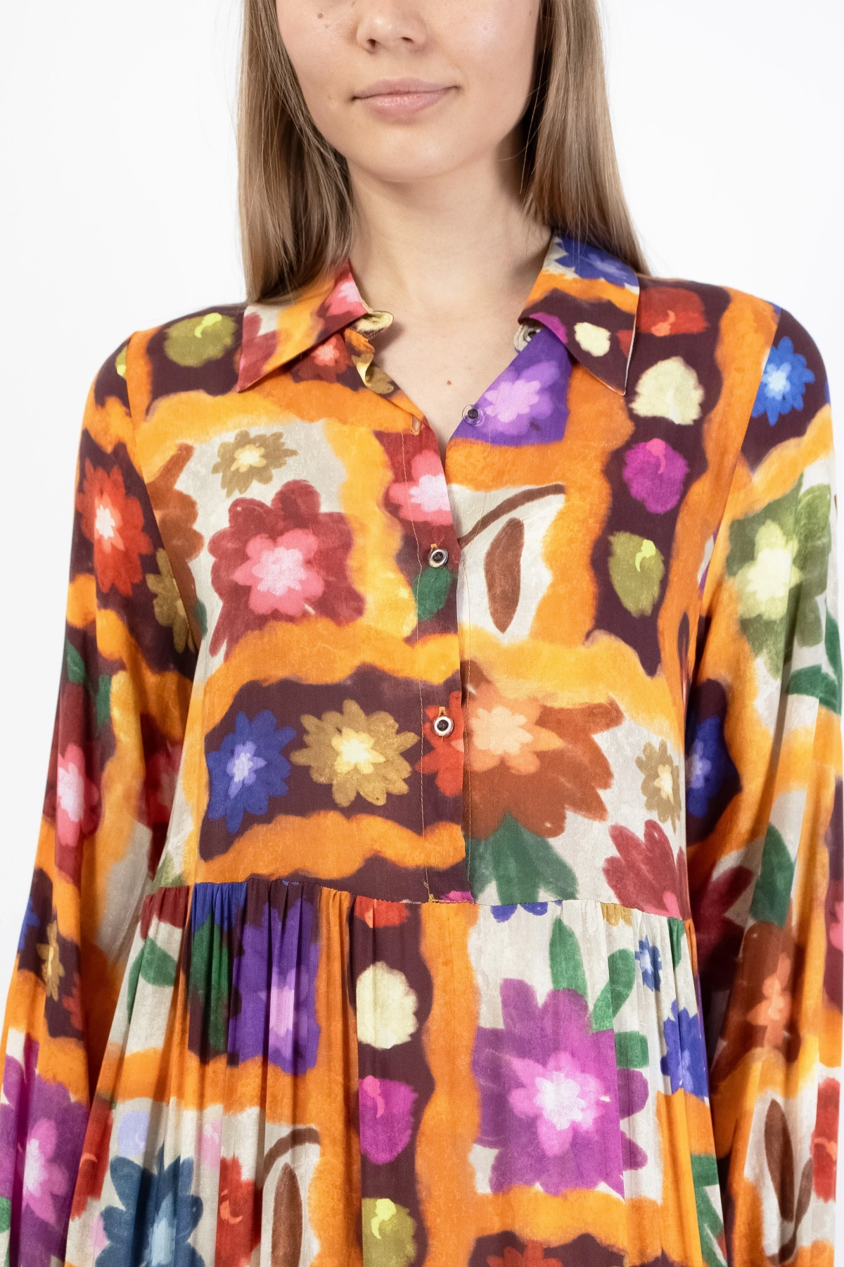 Floral Desenli Şifon Midi Elbise Kadın Yazlık