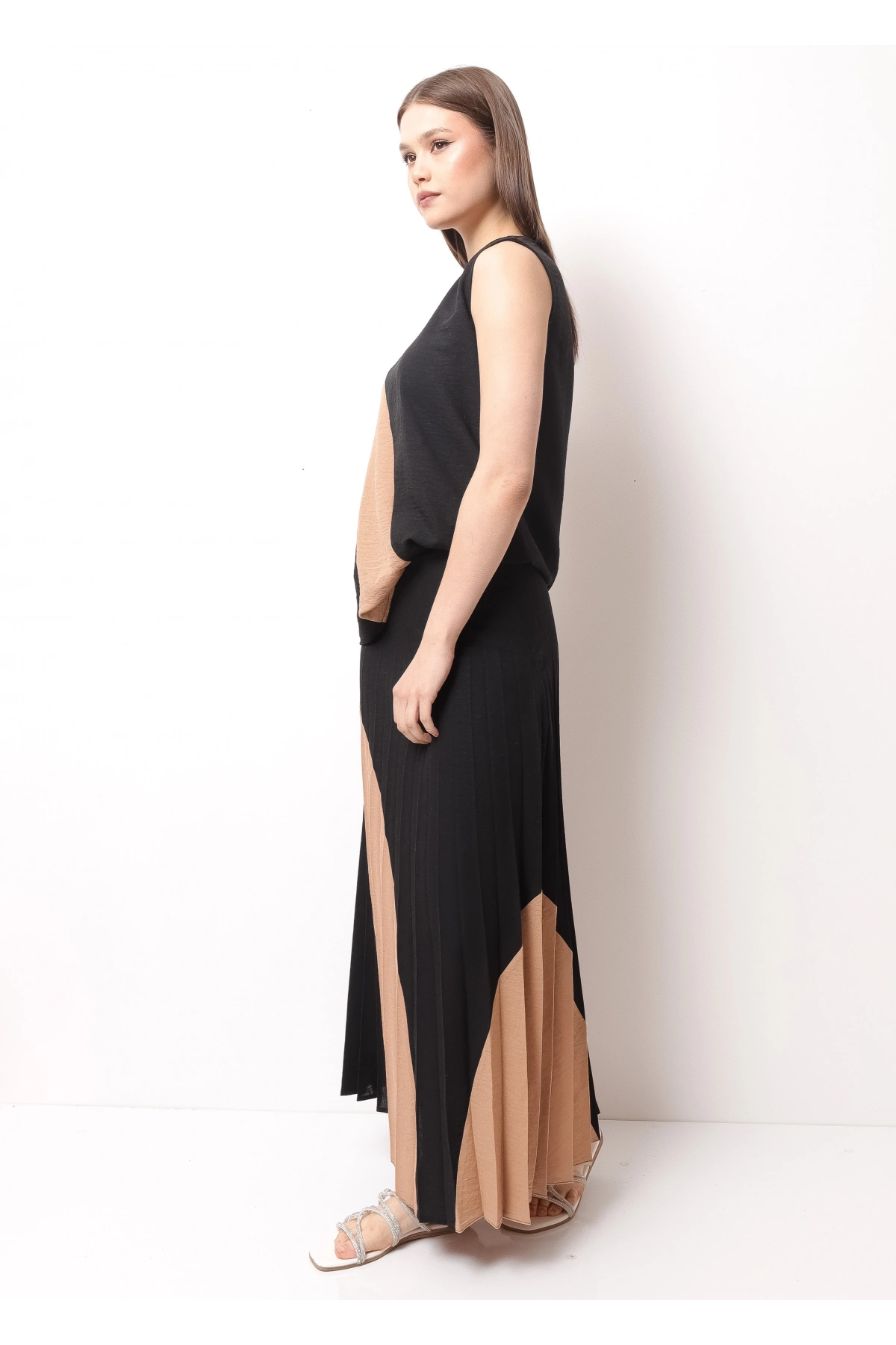 Siyah Bej Kadın Etek Takım