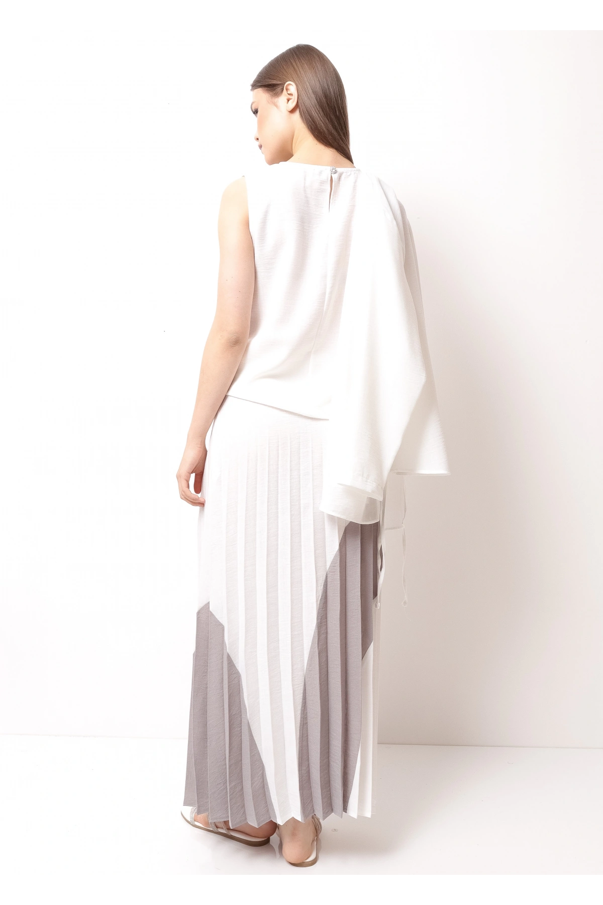 Beyaz Gri Kadın Etek Takım