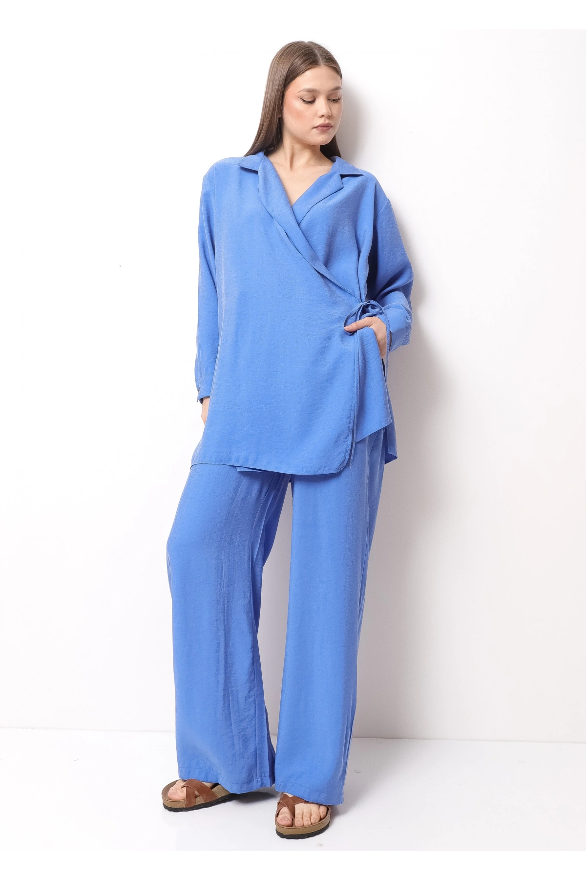 Mavi Kadın Kimono Takım