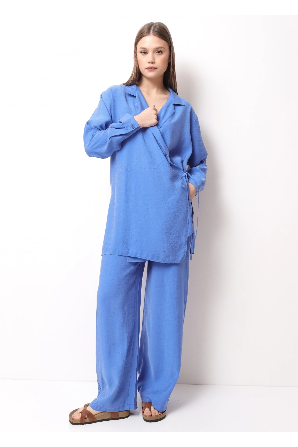Mavi Kadın Kimono Takım
