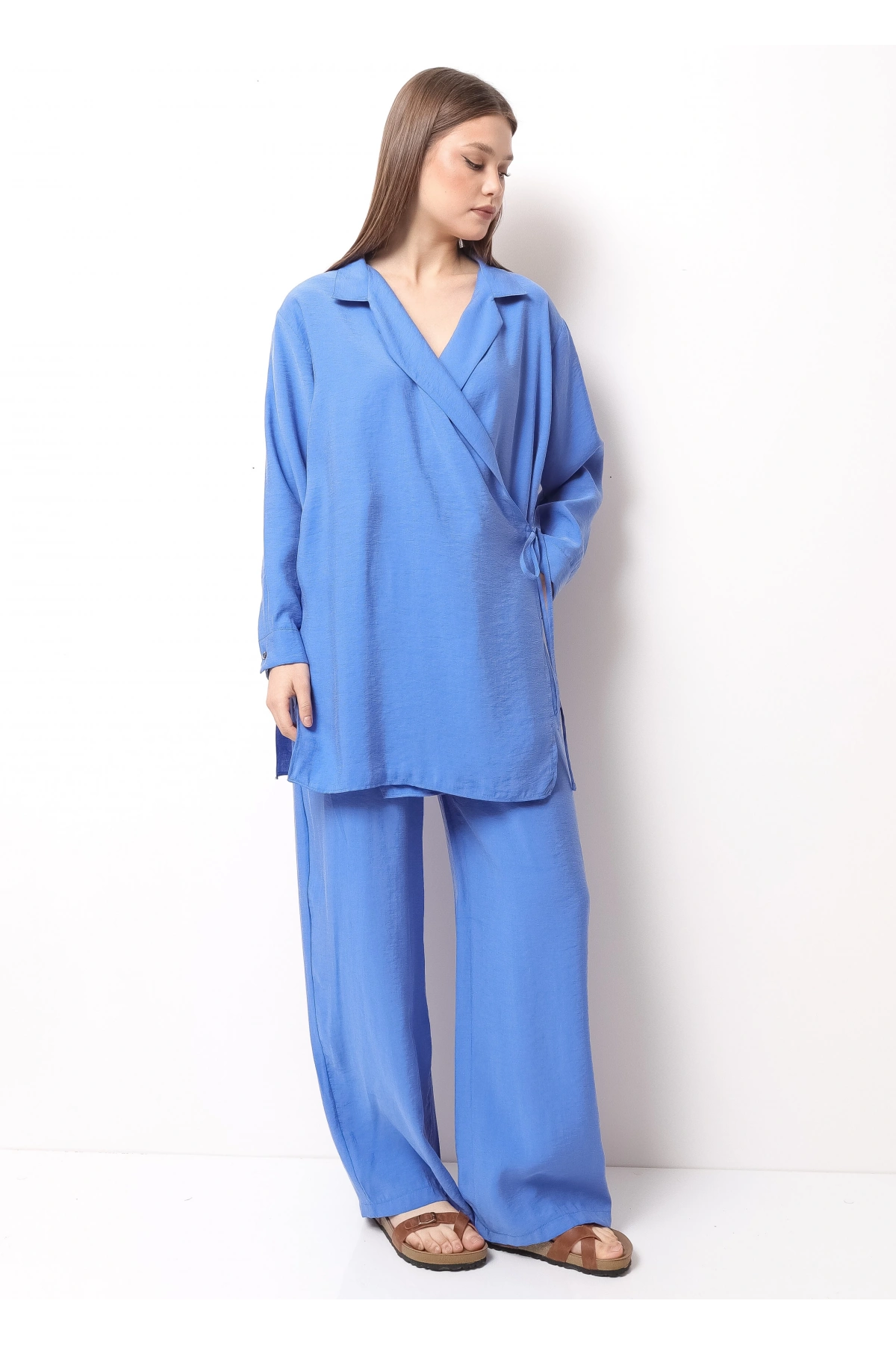 Mavi Kadın Kimono Takım