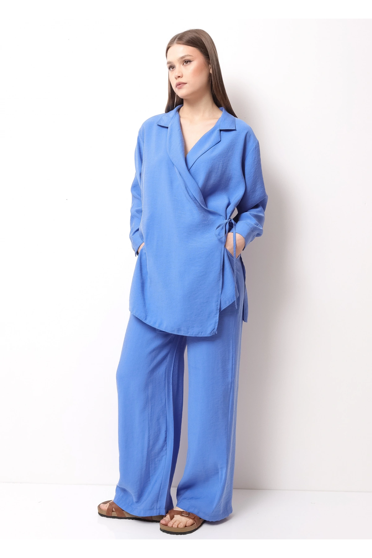 Mavi Kadın Kimono Takım