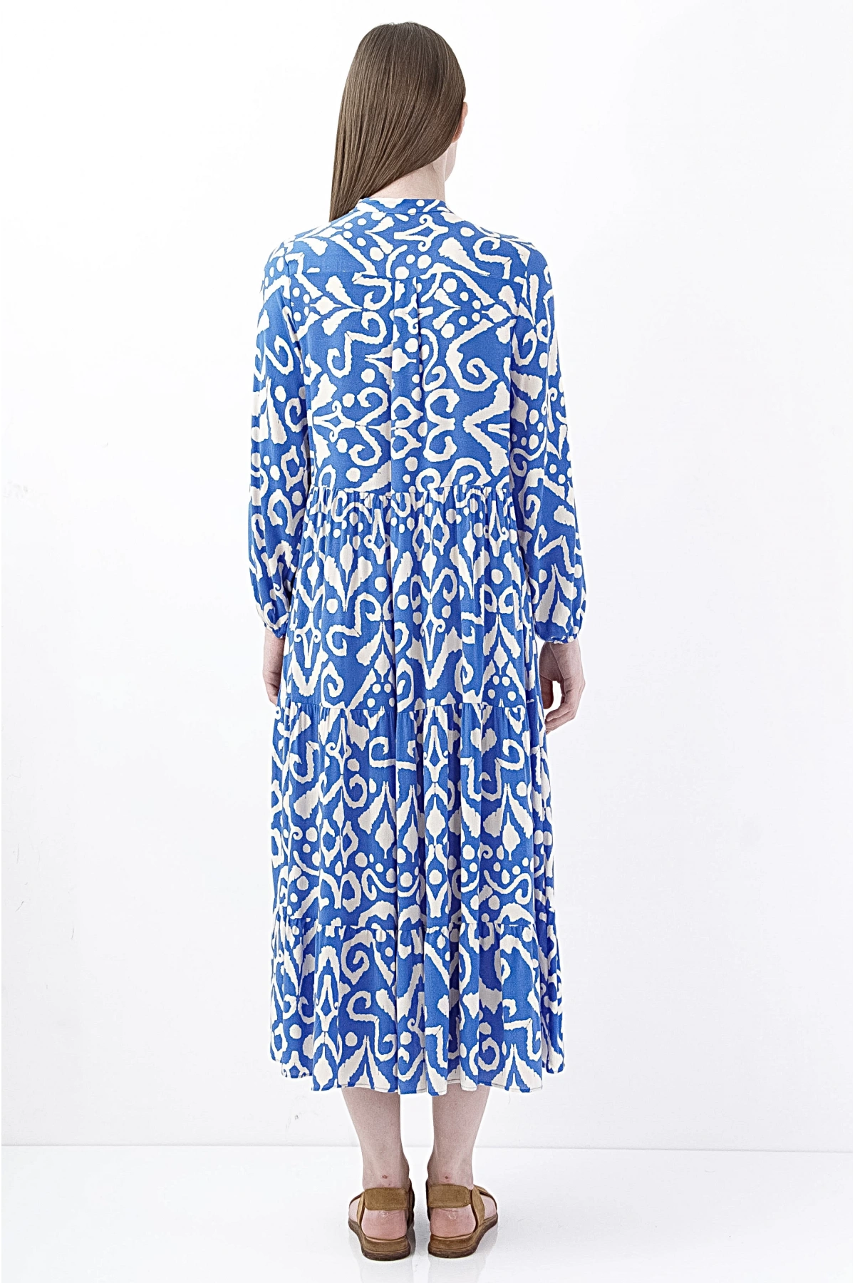 Mavi Rüya Desenli Midi Elbise