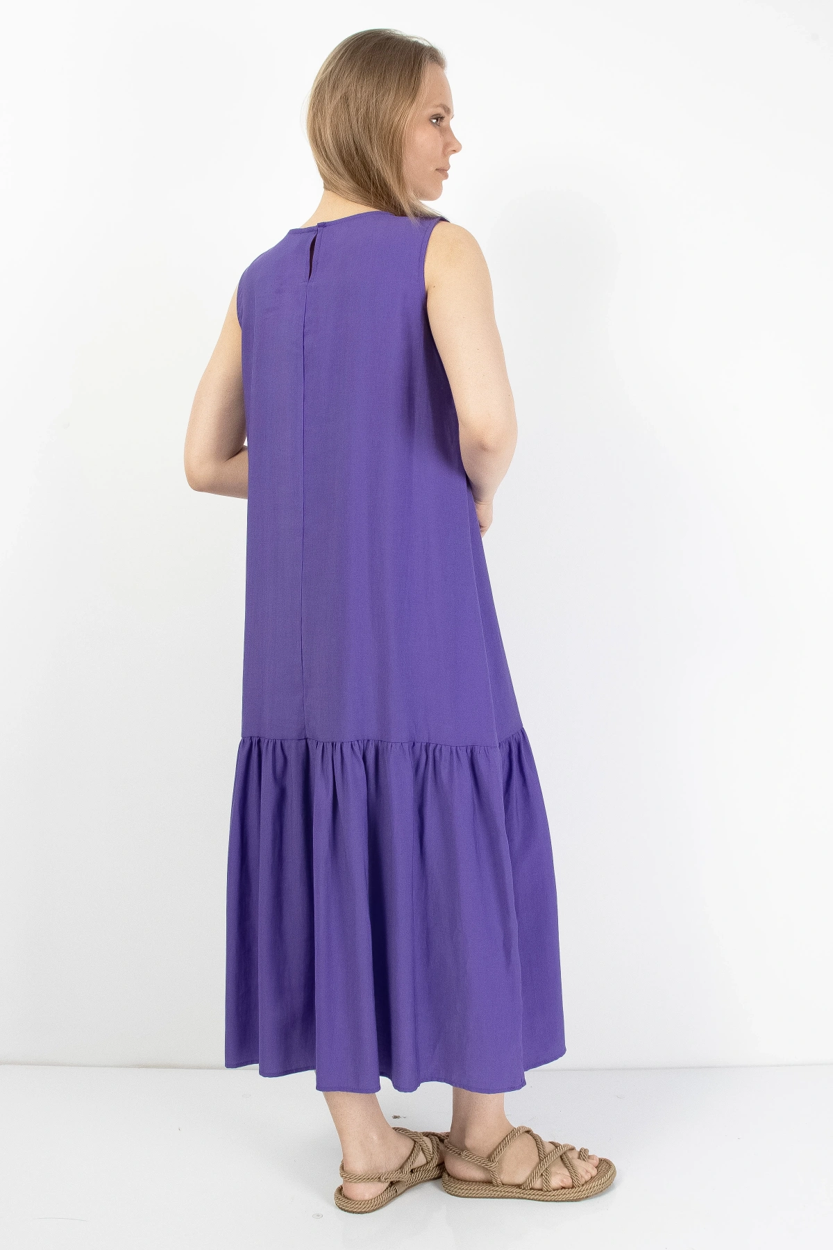 Mor Volanlı Kadın Midi Elbise