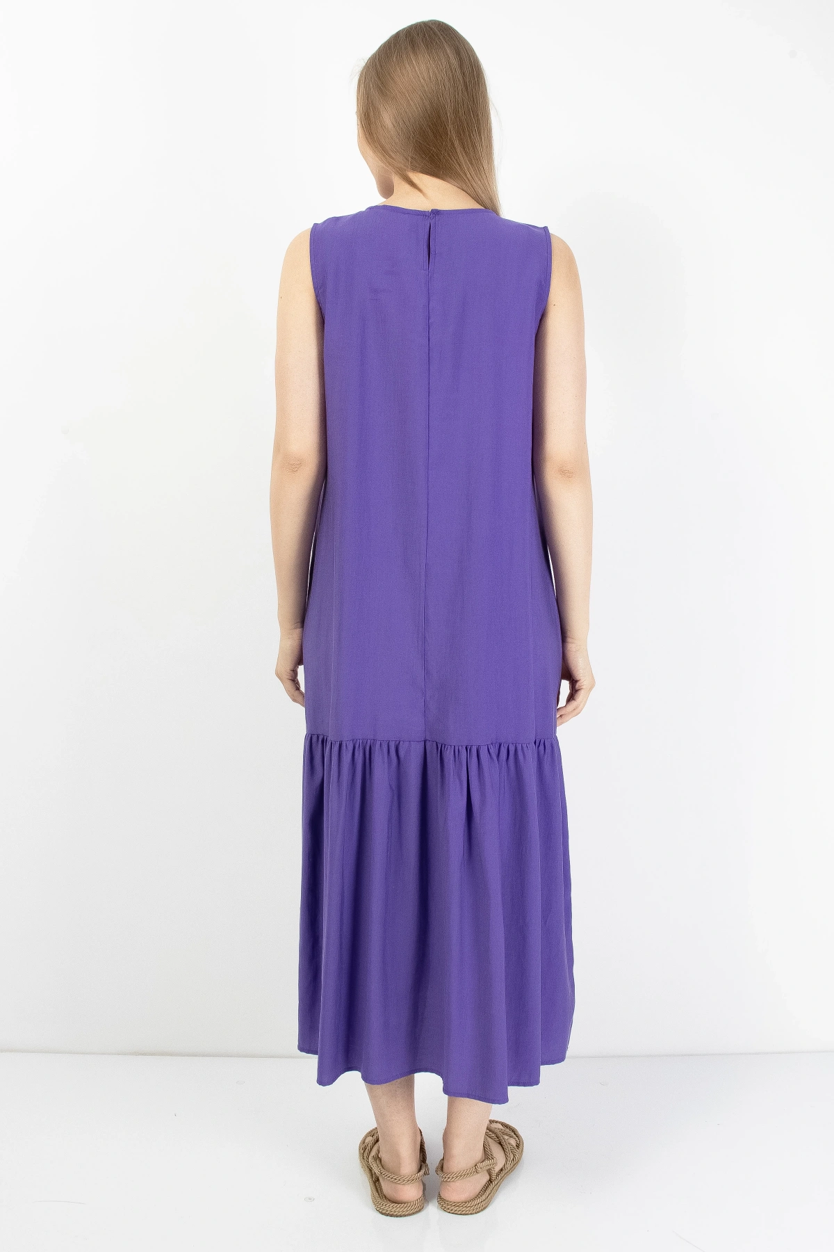 Mor Volanlı Kadın Midi Elbise