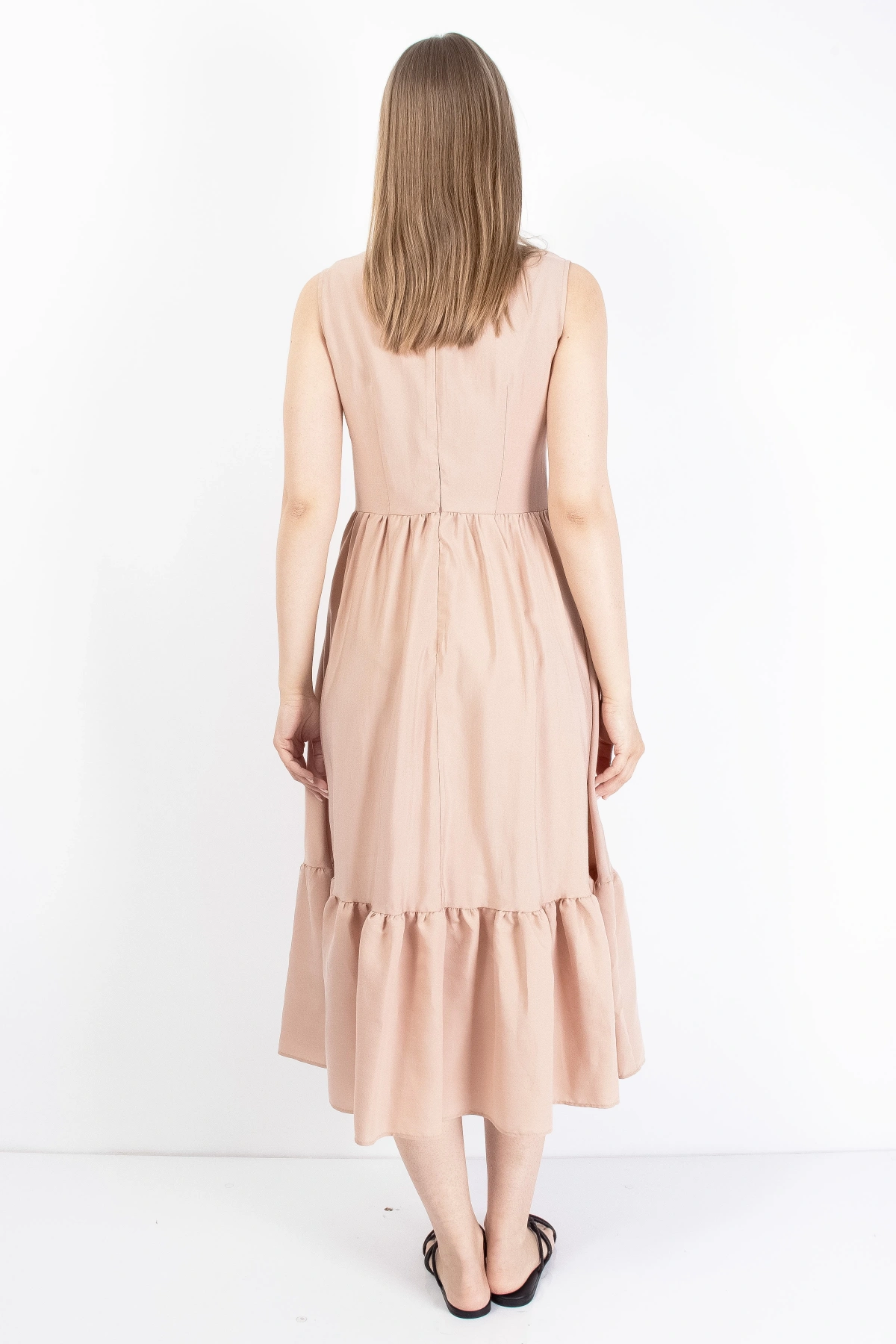 Pembe Kemerli Kruvaze Kadın Midi Elbise