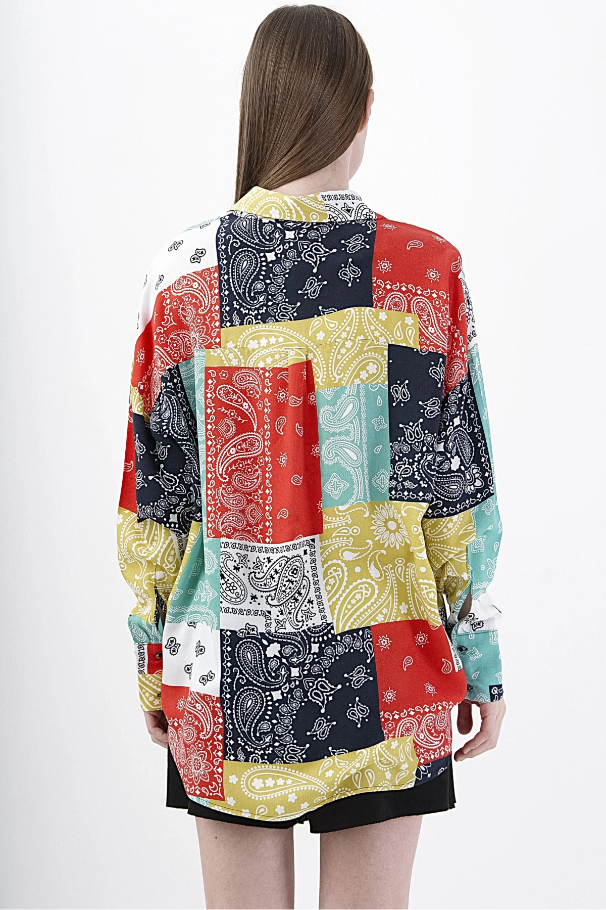 Kadın Renkli Viskon Gömlek Şık Desenli