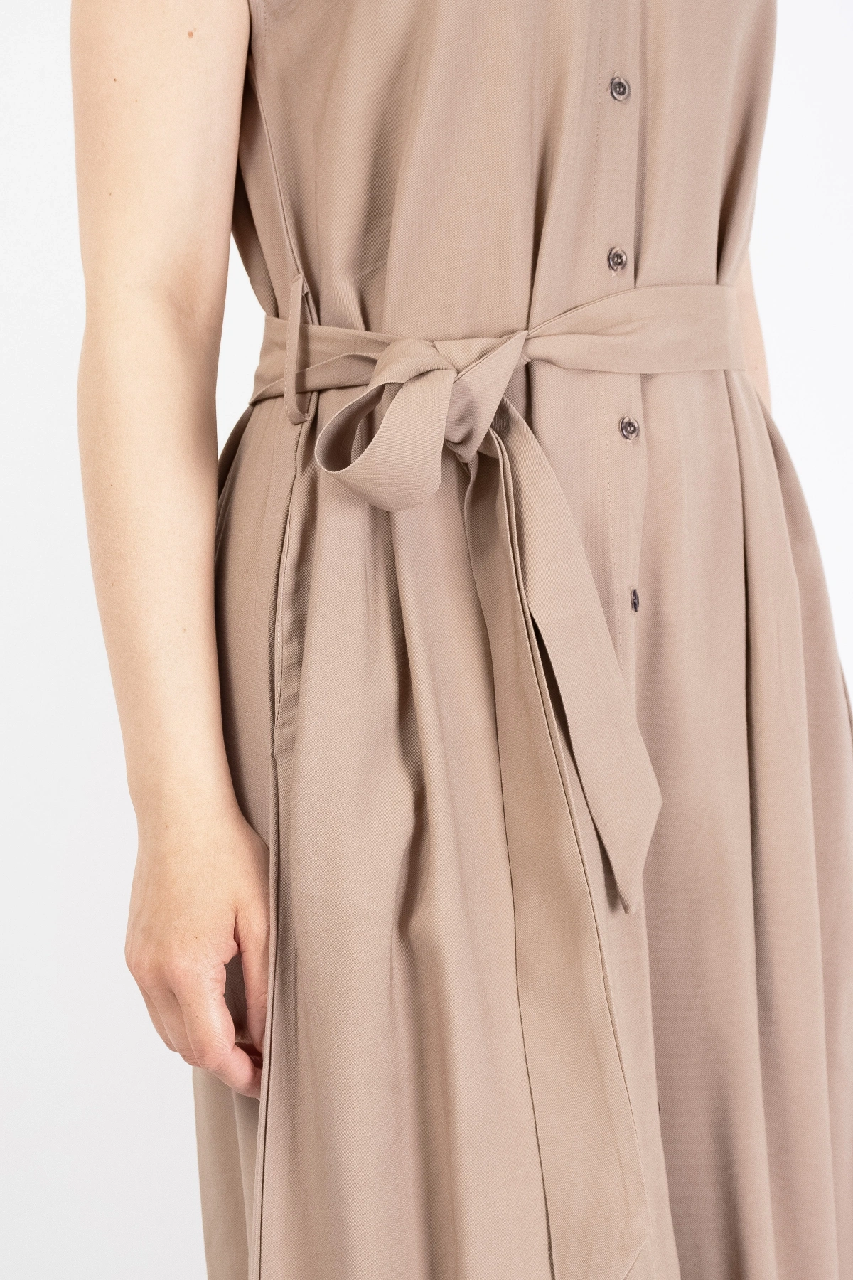 Şık Bej Kemerli Kadın Midi Elbise