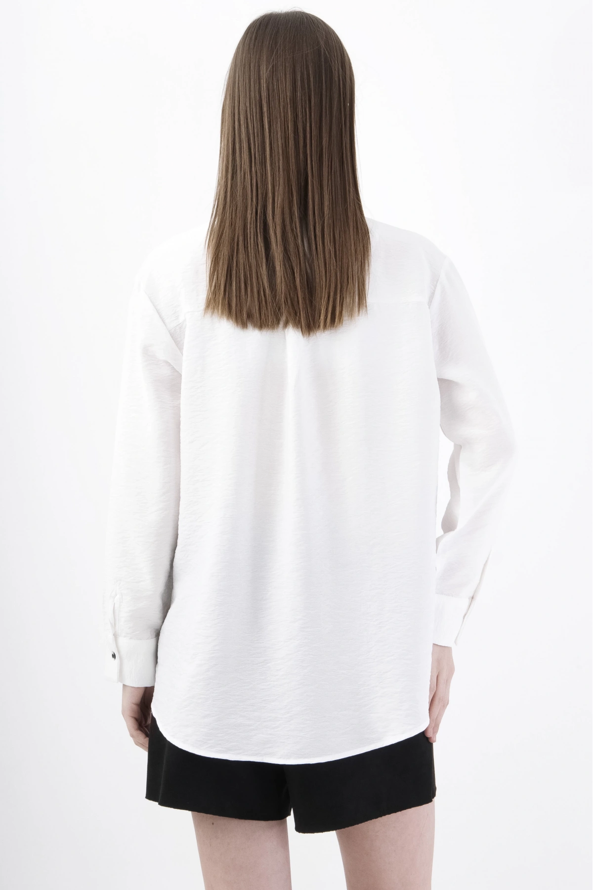 Beyaz Şık Uzun Kollu Viskon Kadın Gömlek